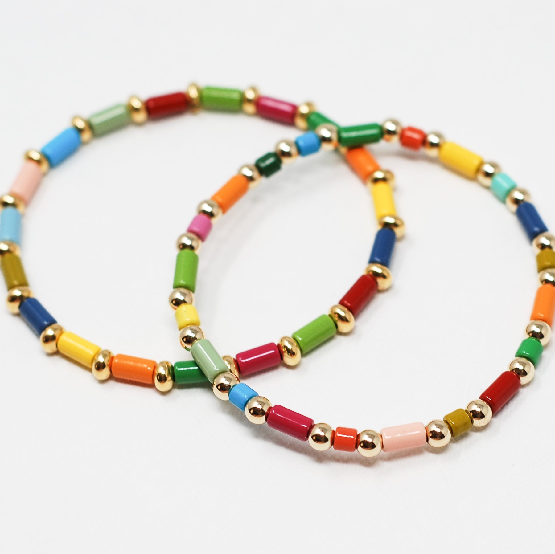 colorful enamel tube beads with 14k gold filled bead bracelets
