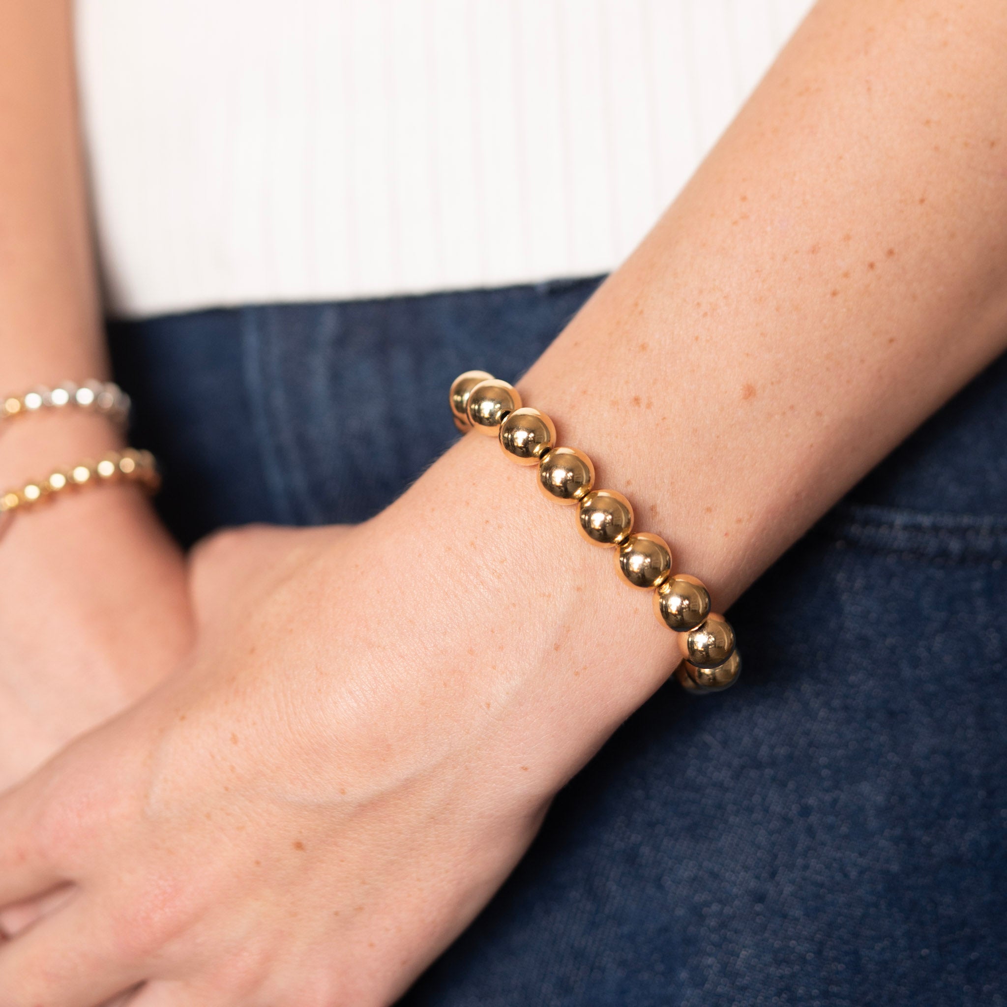 10mm 14k Gold Filled Beaded Bracelet- Jewel Ya