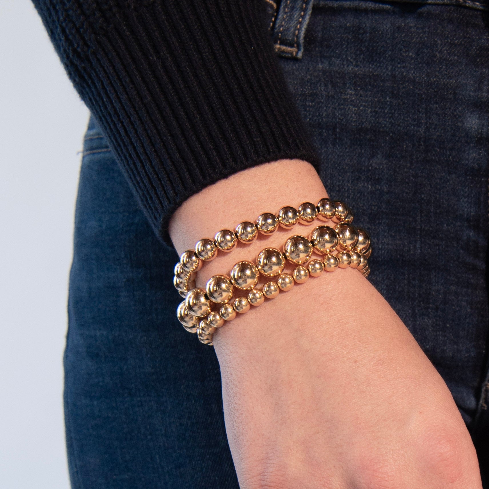 14k Gold Filled Trio Beaded Lux Bracelet Stack - Jewel Ya