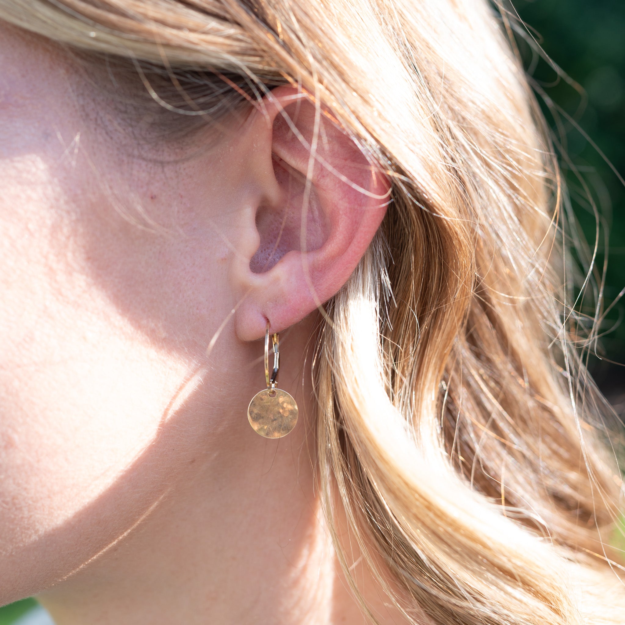 14k Gold Filled Hammered Hoop Drops