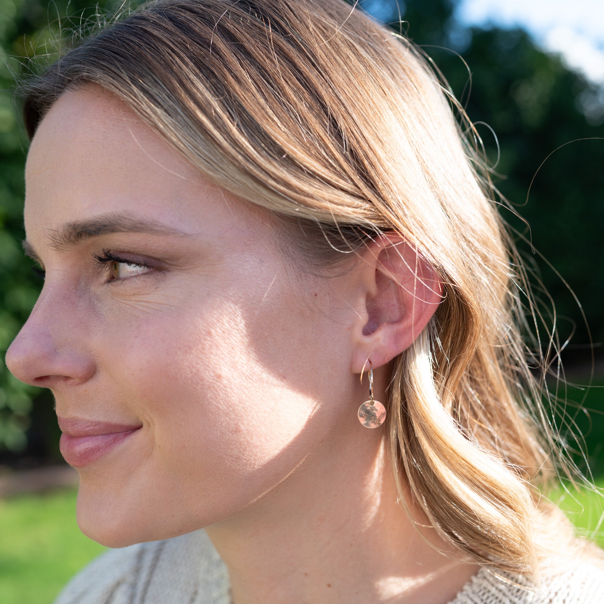 14k Gold Filled Hammered Hoop Drops