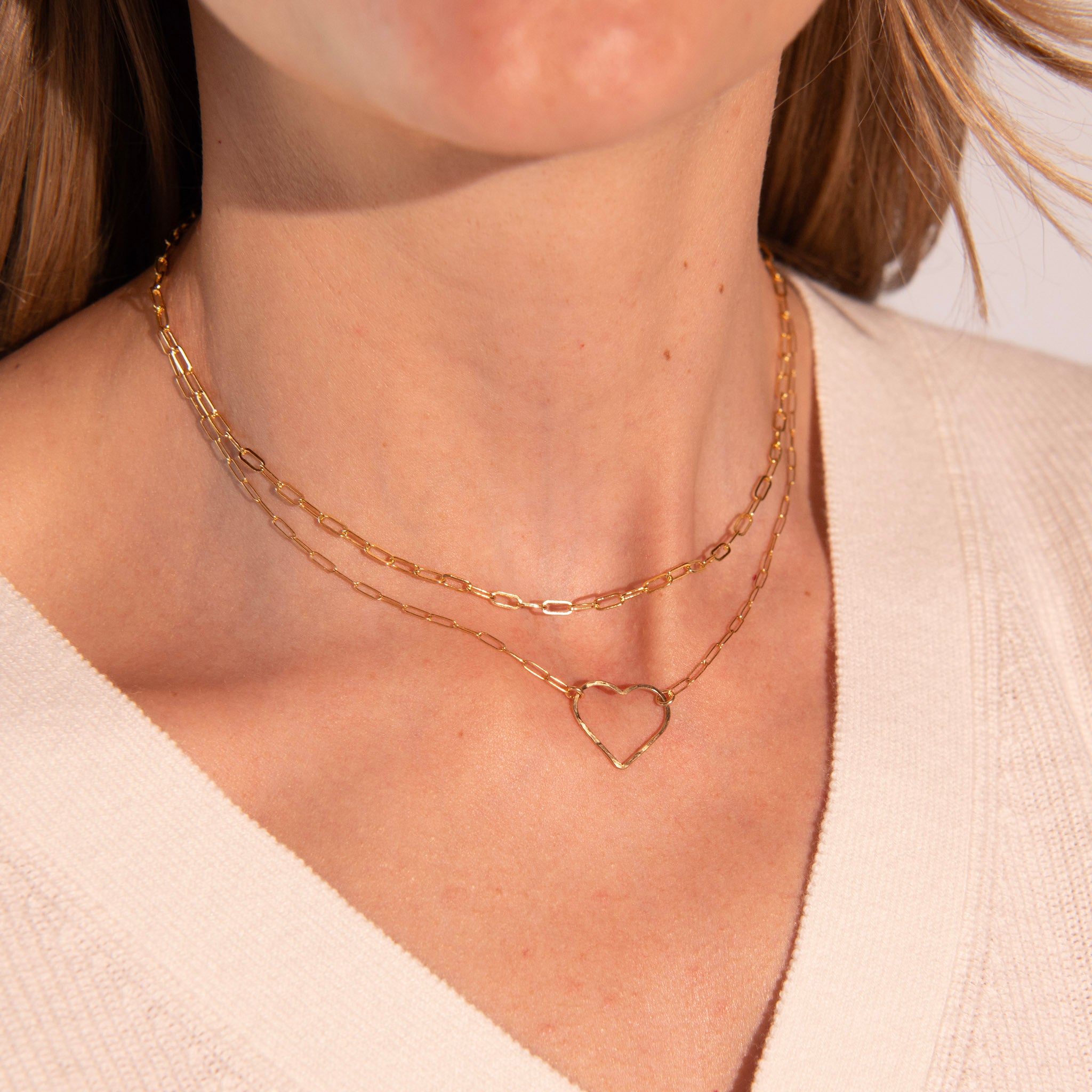 Heart Link & Small Paper Clip Necklace Layering Set - Jewel Ya
