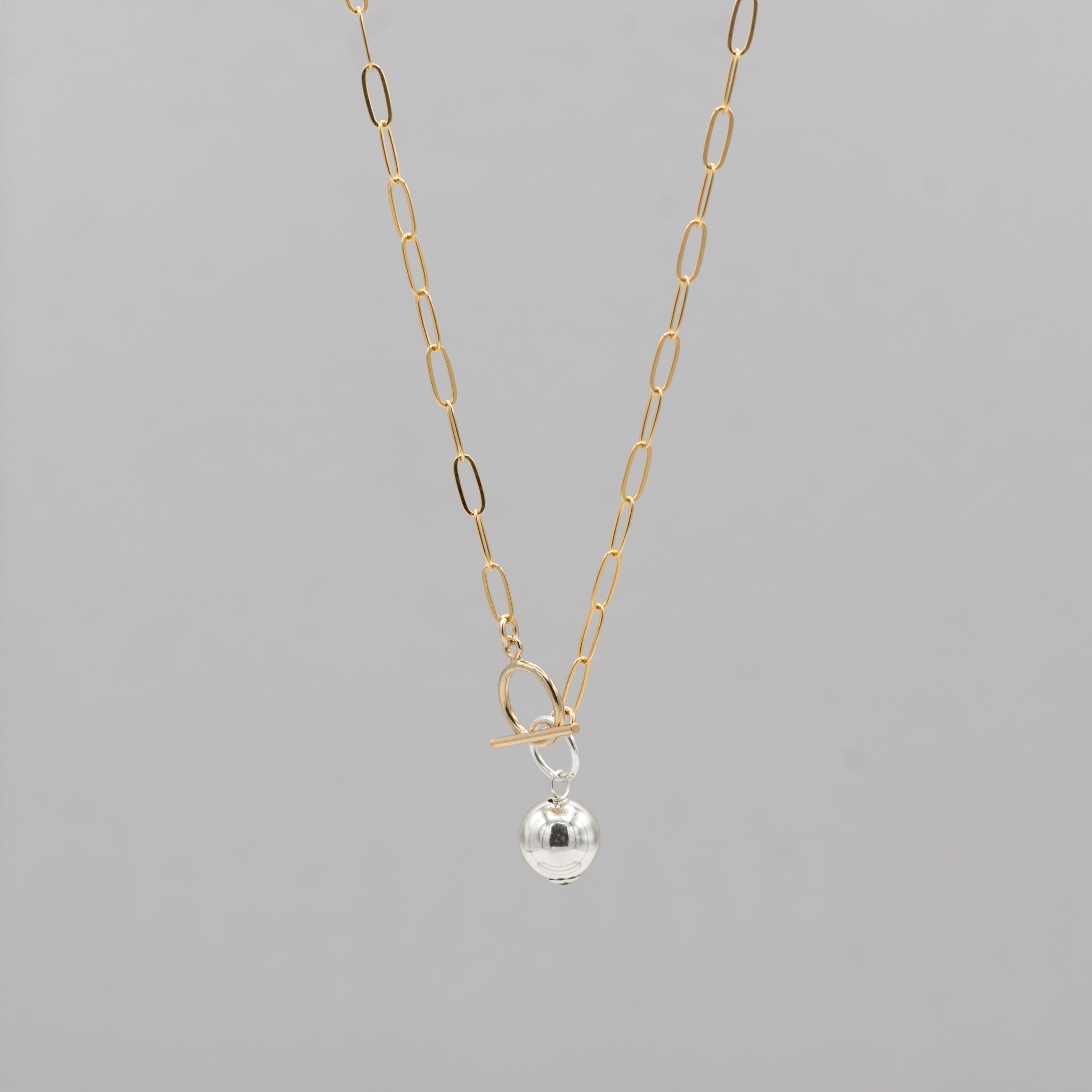 14k Gold Filled Medium Paper Clip Toggle Necklace & Charm Set - Jewel Ya