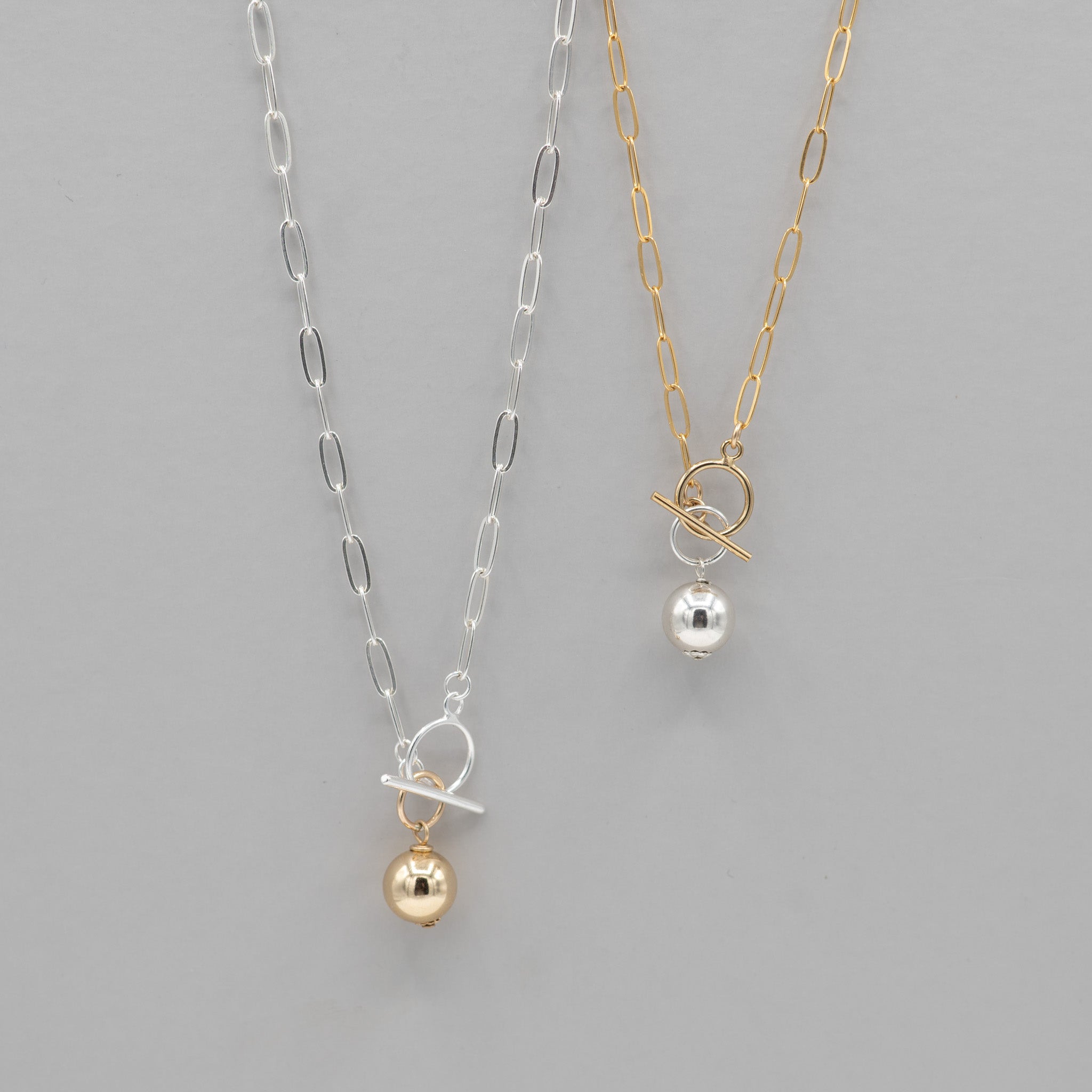 Sterling Silver Medium Paper Clip Toggle Necklace & Charm Set - Jewel Ya