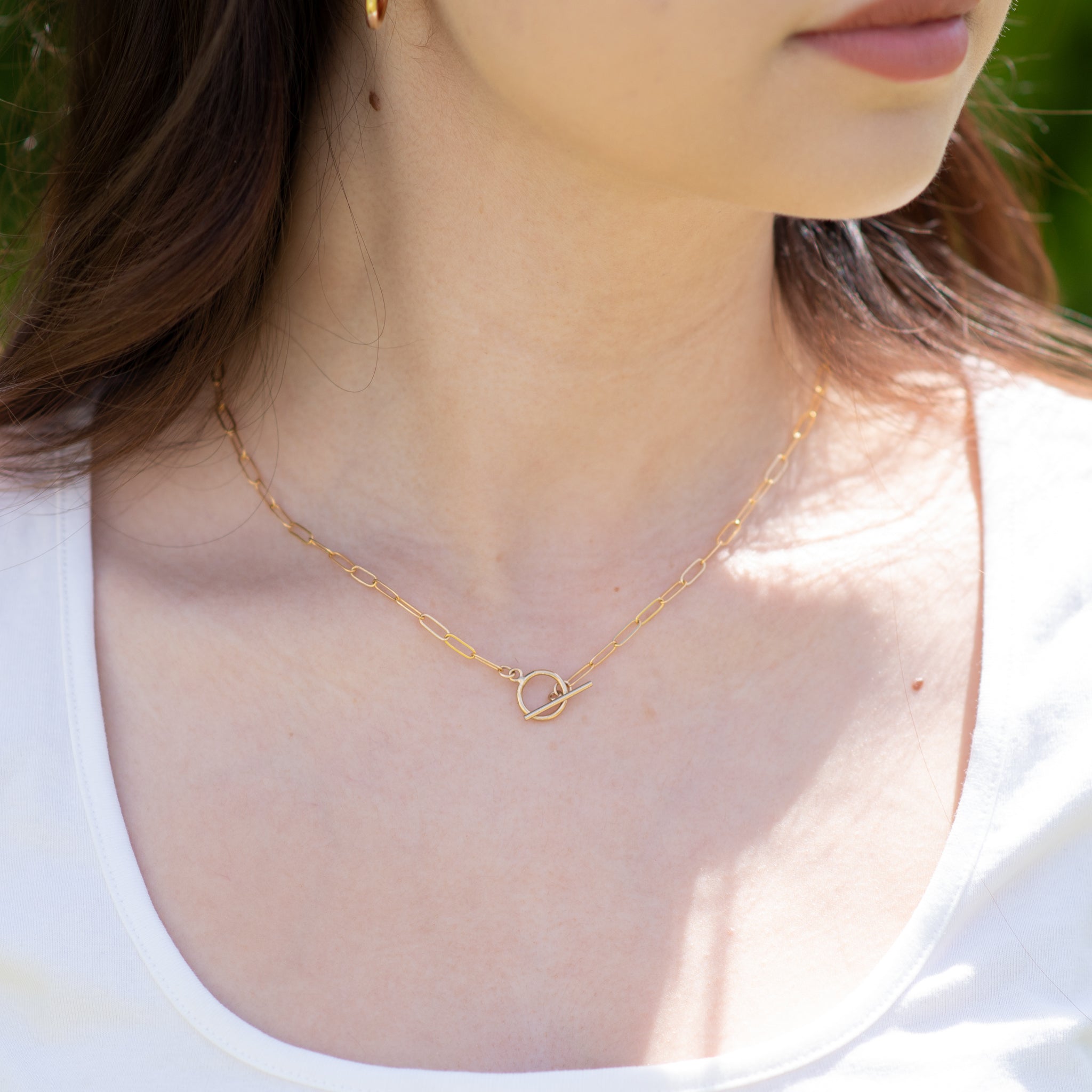 14k Gold Filled Medium Paper Clip Toggle Necklace - Jewel Ya