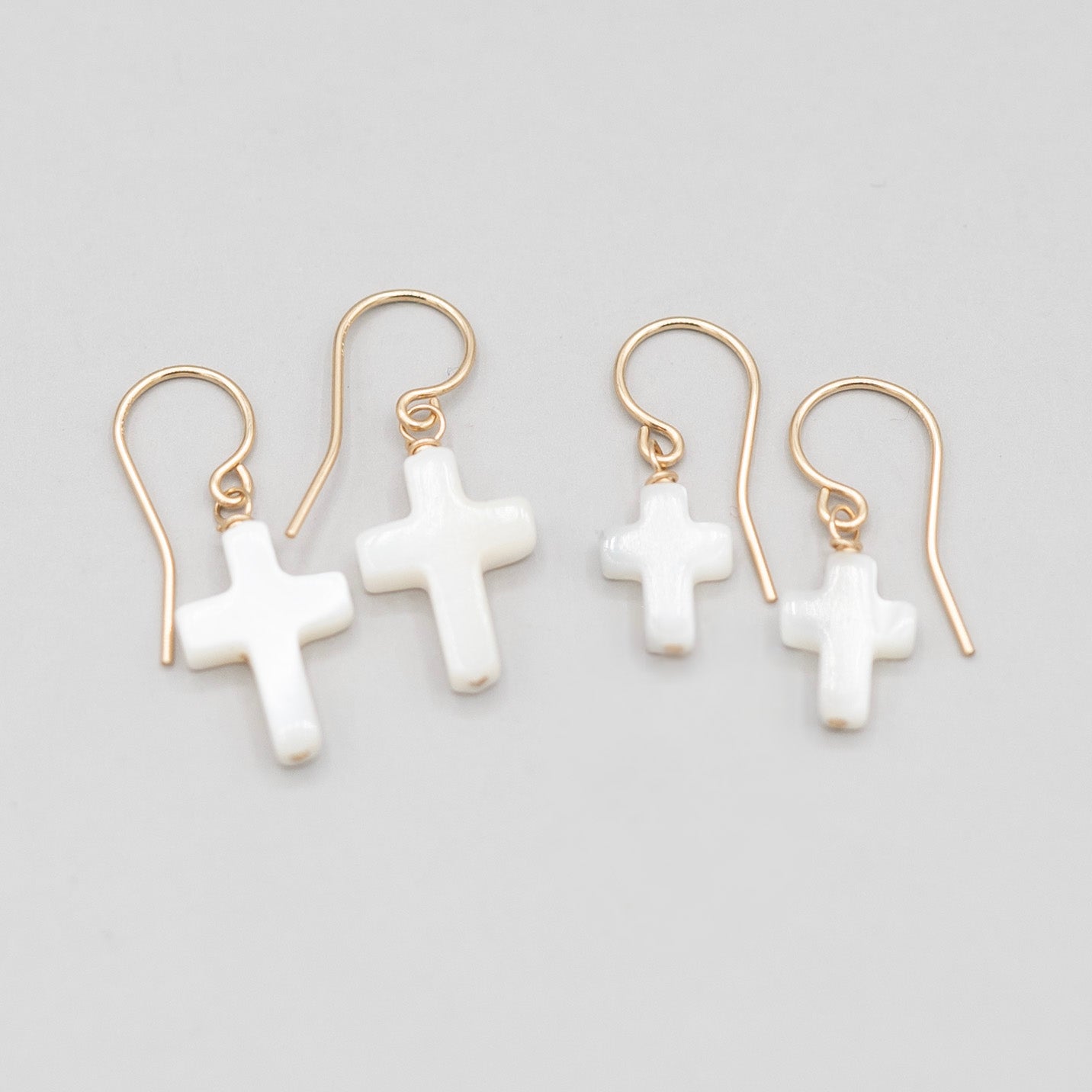 14k Gold Filled Mother of Pearl Cross Earrings - Jewel Ya
