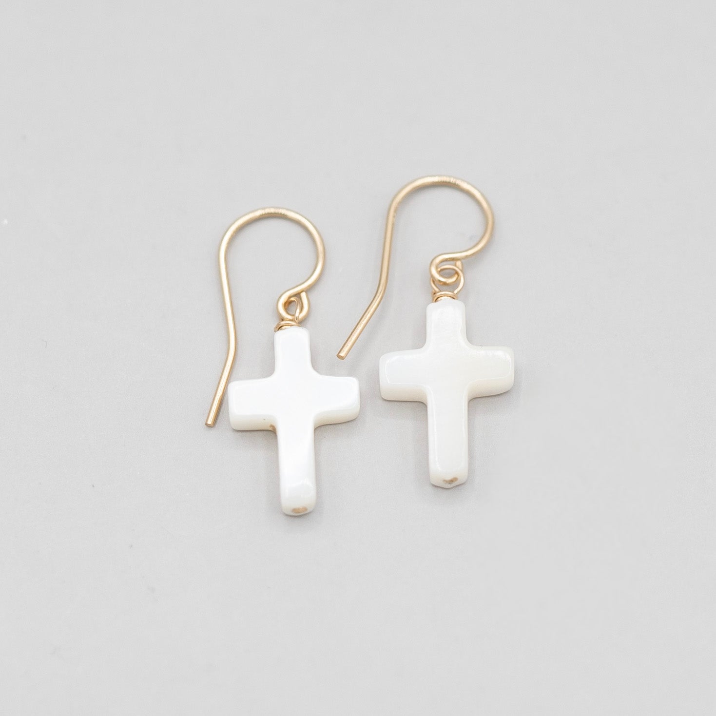 14k Gold Filled Mother of Pearl Cross Earrings - Jewel Ya