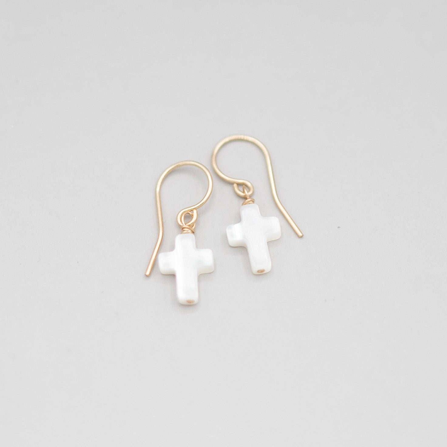 14k Gold Filled Mother of Pearl Cross Earrings - Jewel Ya