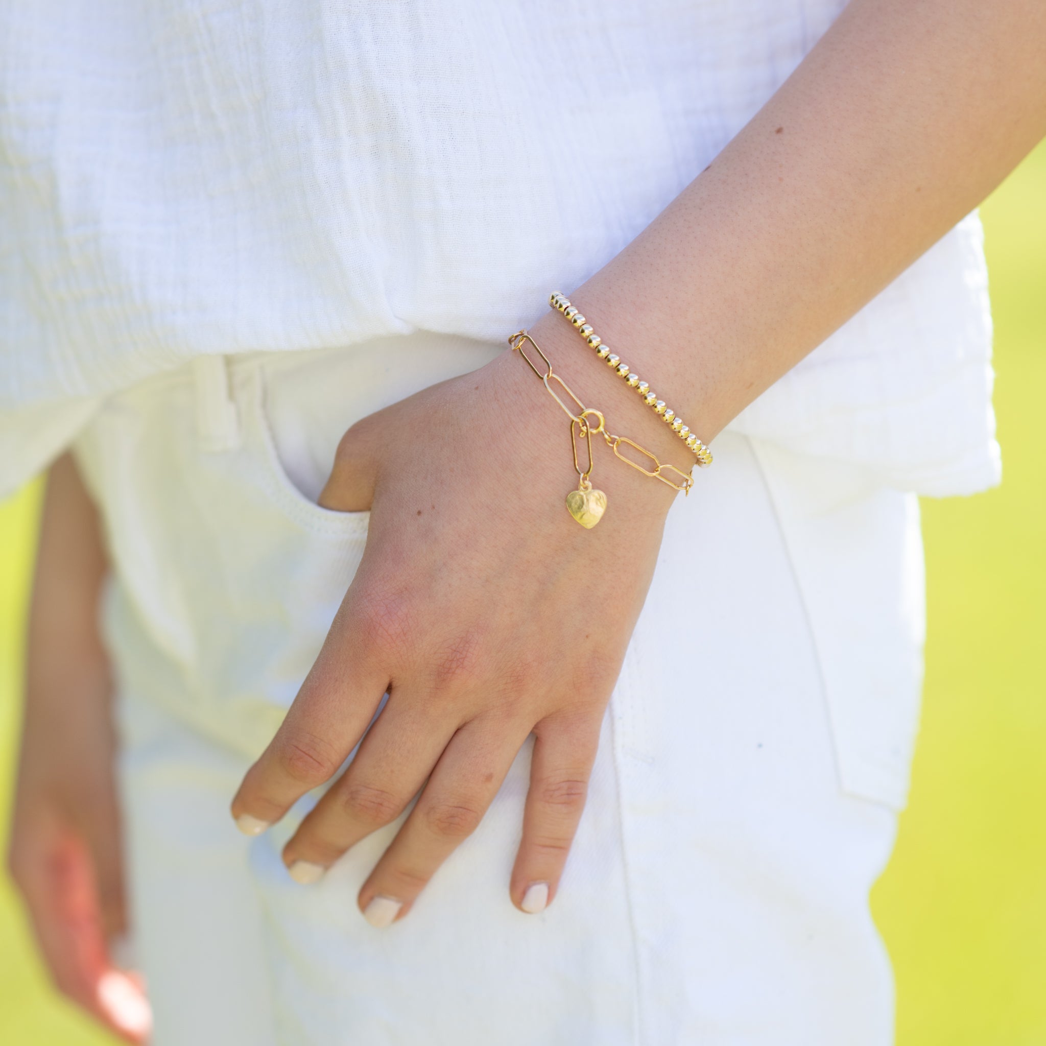 14k Gold Filled Paper Clip Heart Charm Bracelet - Jewel Ya