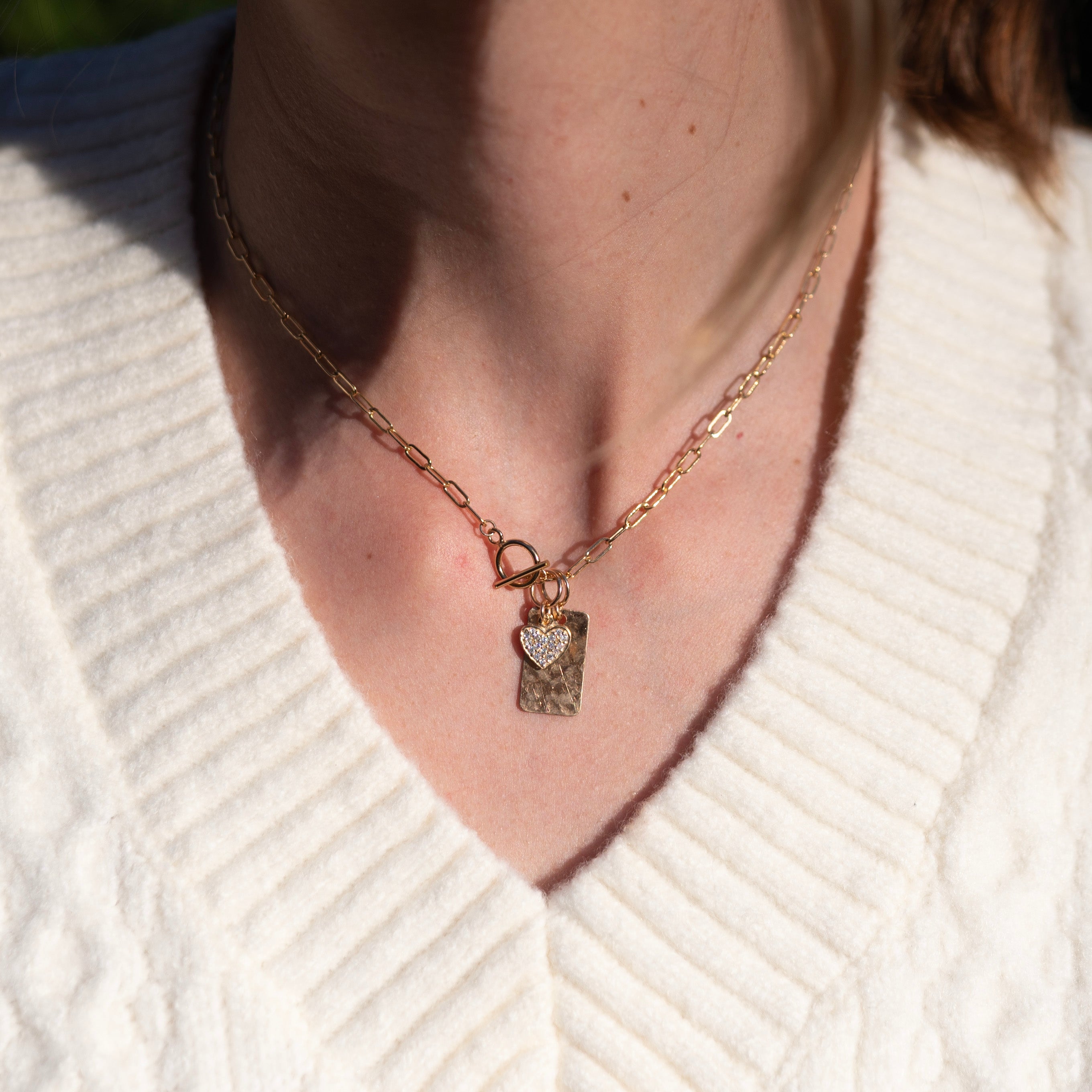 14k Gold Filled Small Toggle Necklace & Charm Set - Jewel Ya
