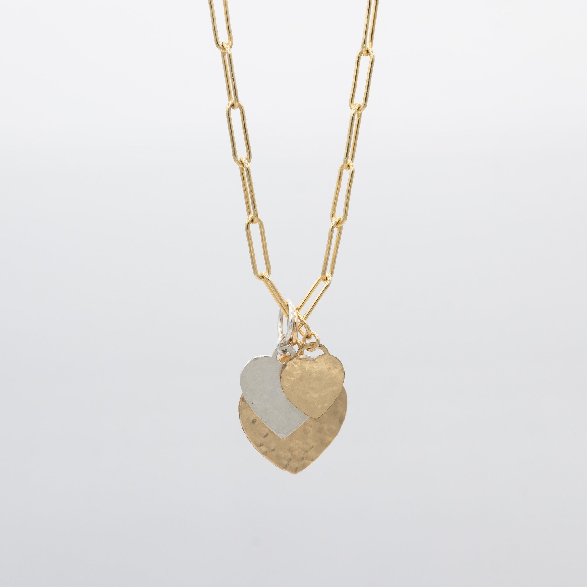 14k Gold Filled Trio Heart Charm Necklace - Jewel Ya