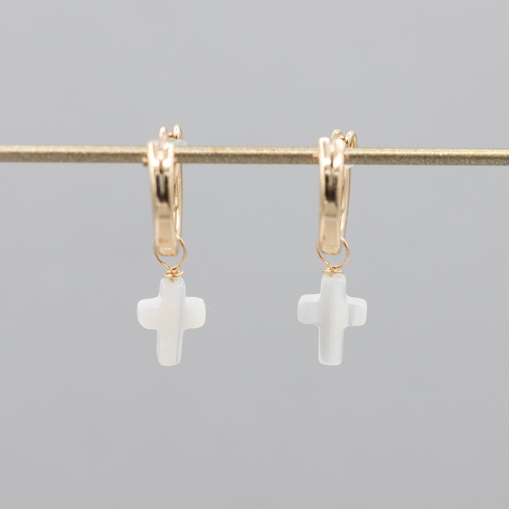 Tube Hoops & Mother of Pearl Cross Drops