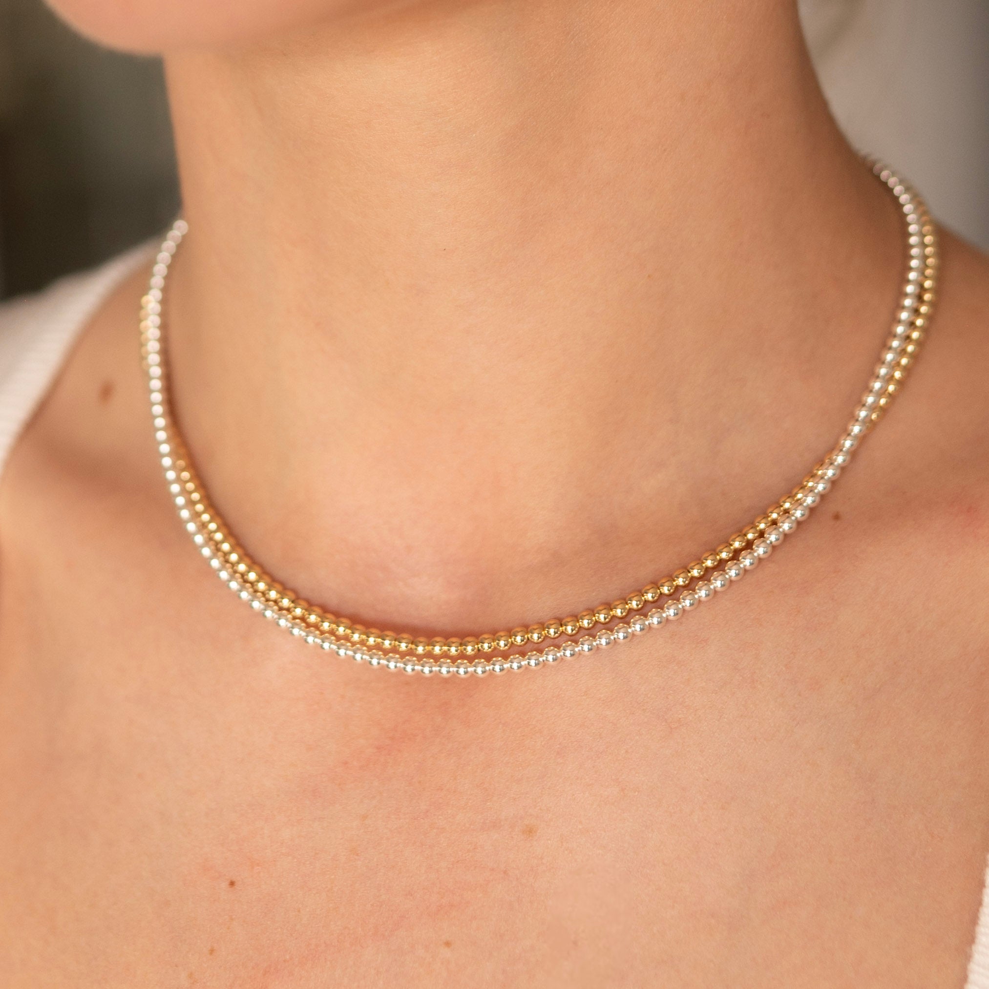 14k Gold Filled 3mm Beaded Lux Necklace - Jewel Ya