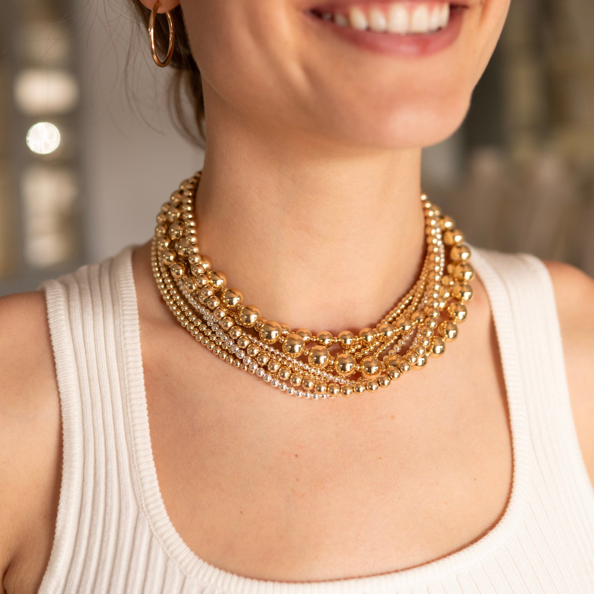 14k Gold Filled 6mm Beaded Lux Necklace - Jewel Ya