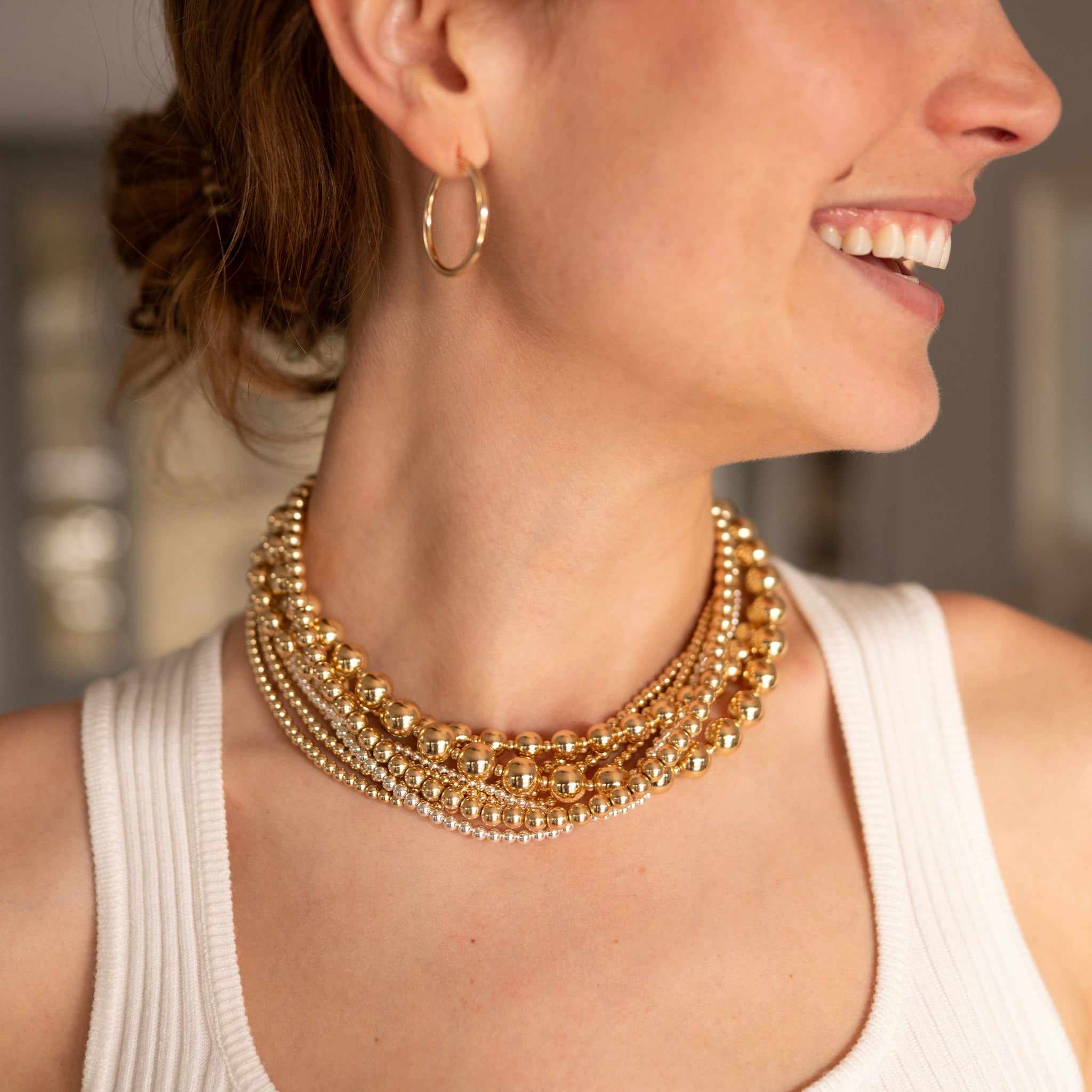 14k Gold Filled 8mm Beaded Lux Necklace - Jewel Ya
