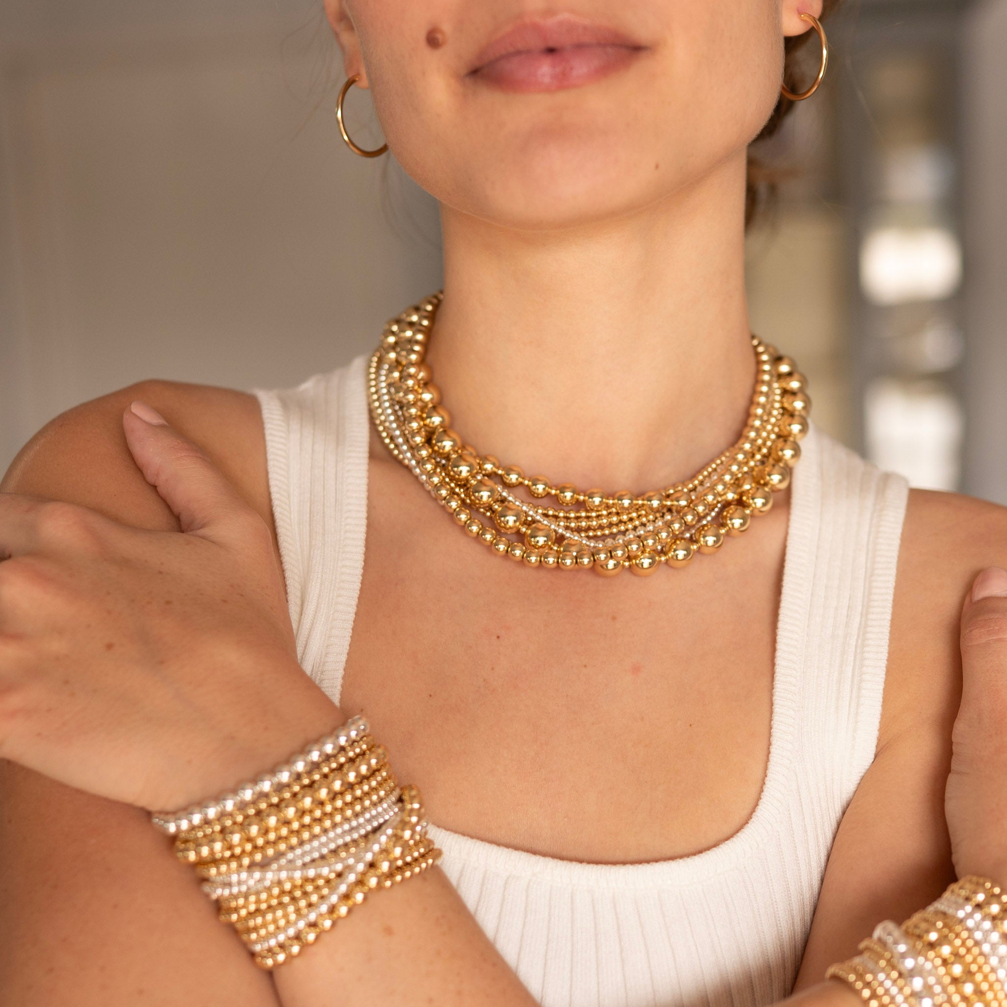 10mm 14k Gold Filled Beaded Necklace - Jewel Ya