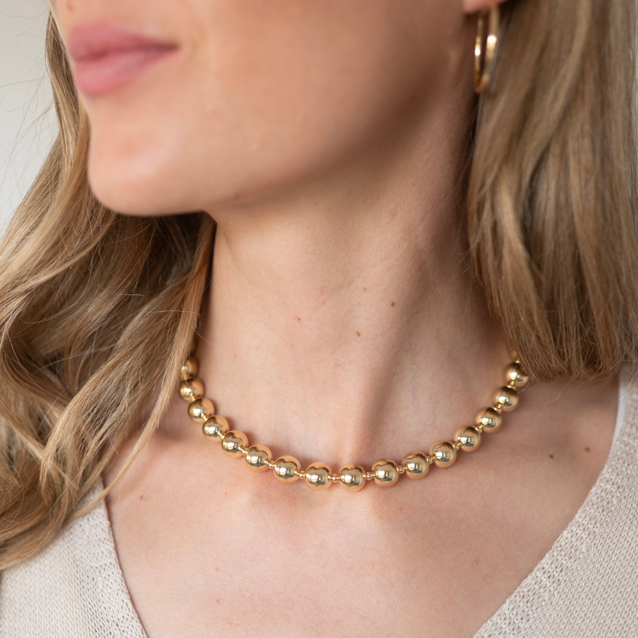 10mm 14k Gold Filled Alternating Beaded Lux Necklace - Jewel Ya