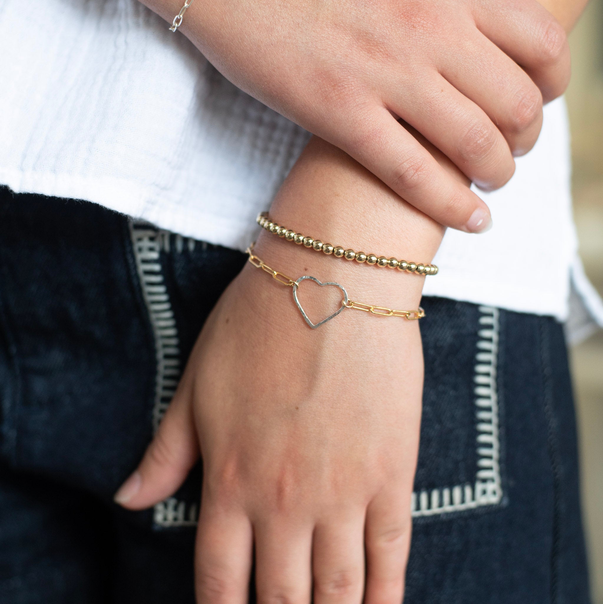 14k Gold Filled Heart & Beaded Lux Bracelet Set - Jewel Ya
