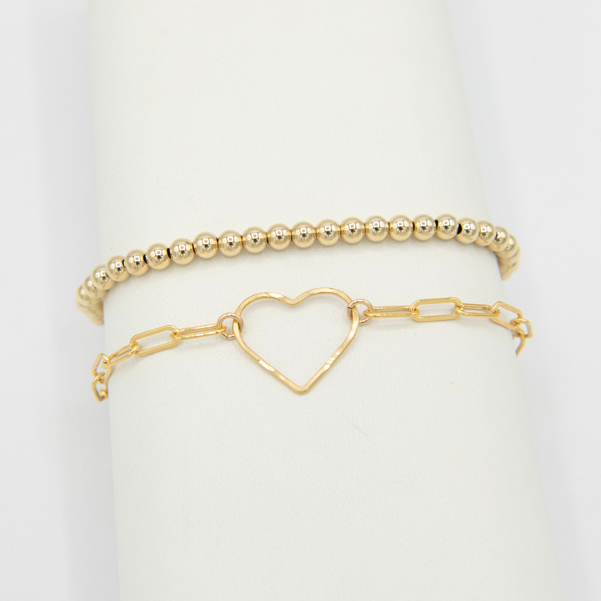 14k Gold Filled Heart & Beaded Lux Bracelet Set - Jewel Ya