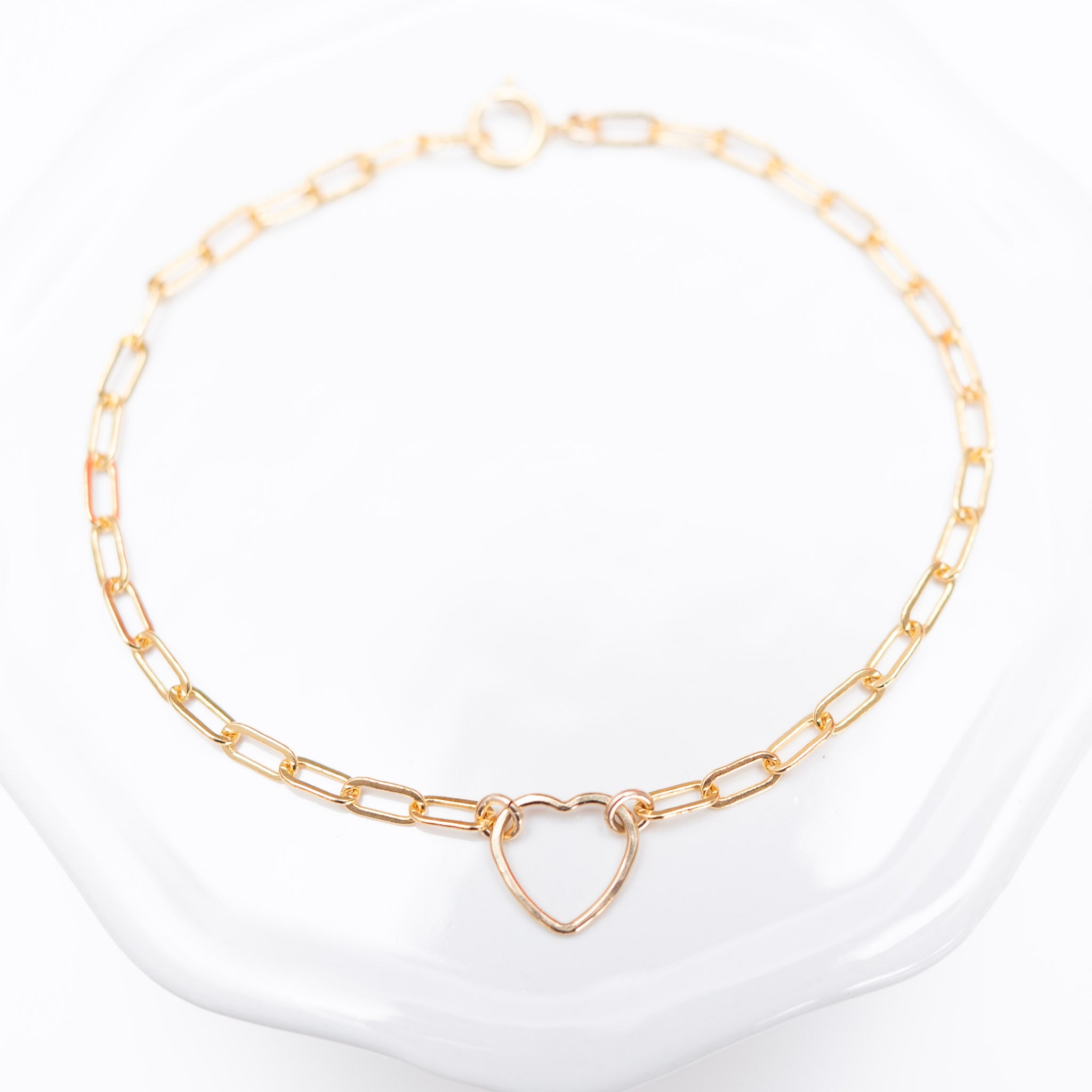 14k Gold Filled Paperclip Heart Link Bracelet