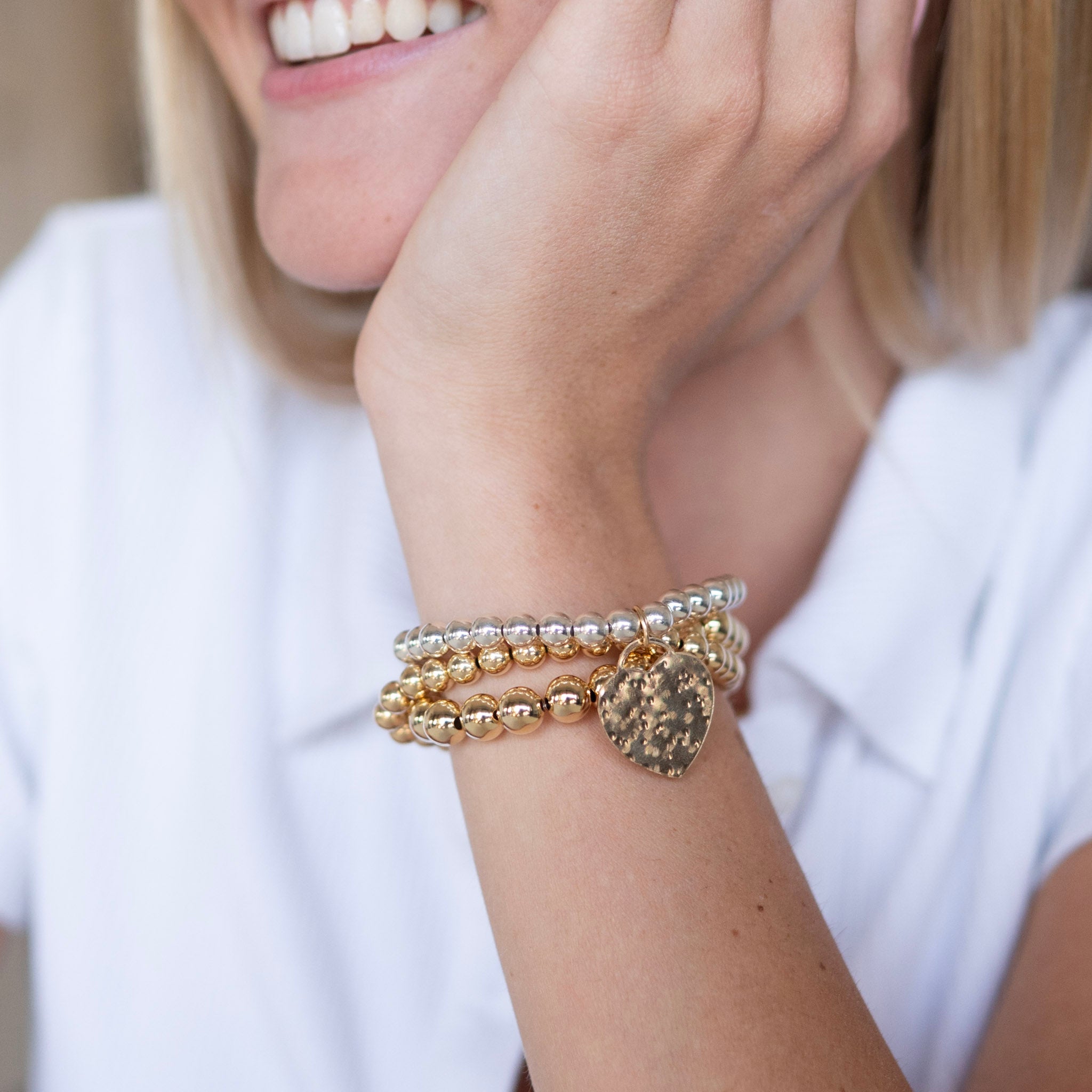14k Gold Filled & Sterling Silver Heart Bracelet Trio Set