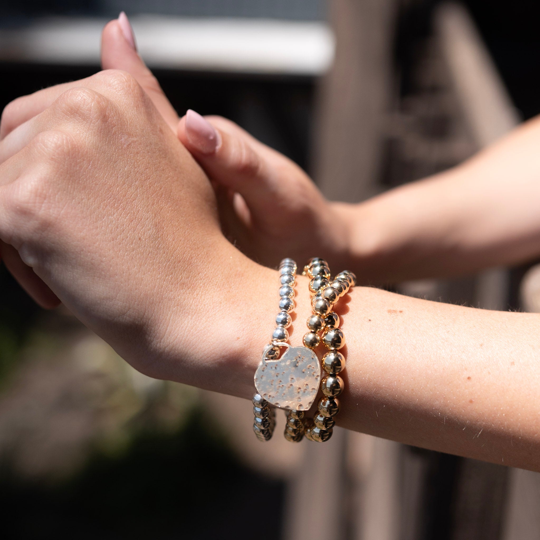 14k Gold Filled & Sterling Silver Heart Bracelet Trio Set