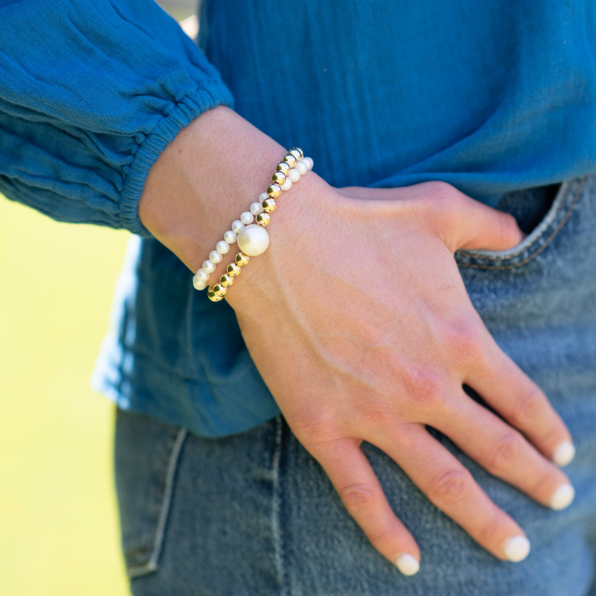 Freshwater Pearl & 6mm 14k Gold Filled Bracelet