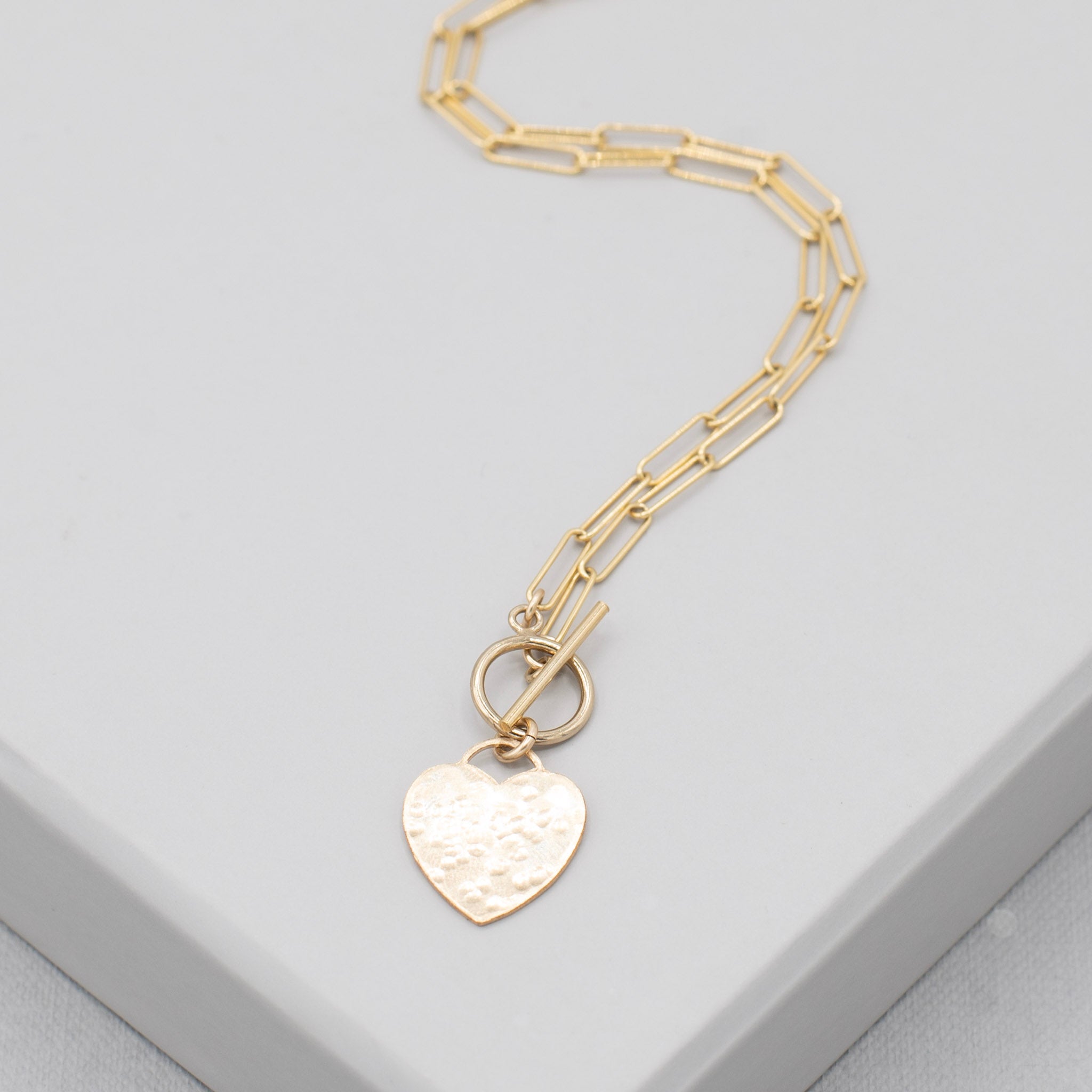 14k Gold Filled Heart Toggle Necklace & Tube Hoop Set - Jewel Ya