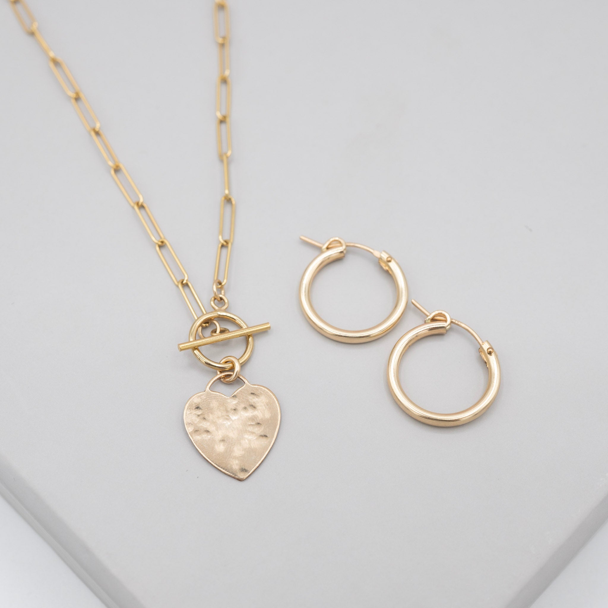 14k Gold Filled Heart Toggle Necklace Tube Hoop Set Jewel Ya