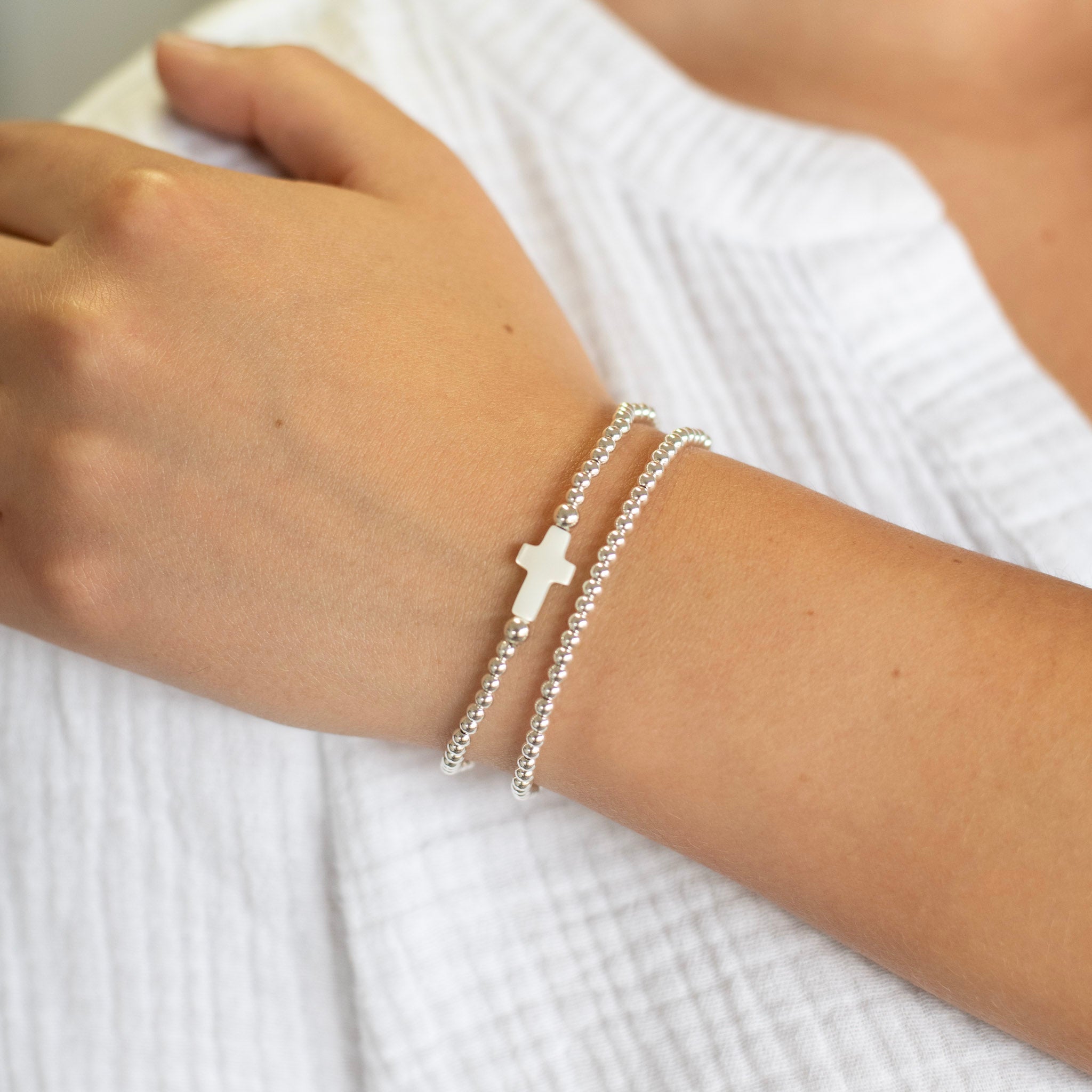 3mm Beaded Lux & Mother of Pearl Charm Bracelet - Jewel Ya