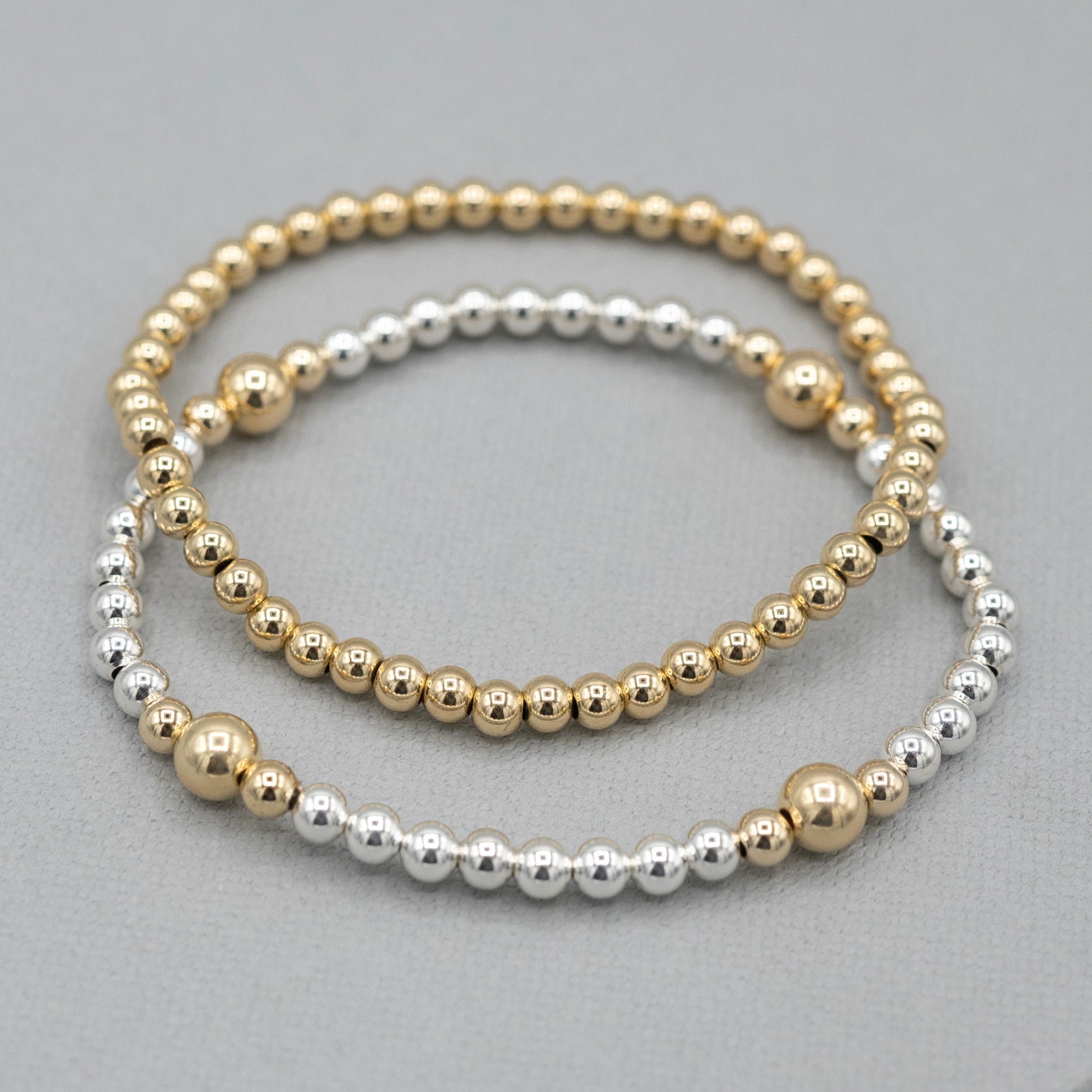 4mm 14k Gold Filled & Mixed Metal Station Bracelet Set - Jewel Ya