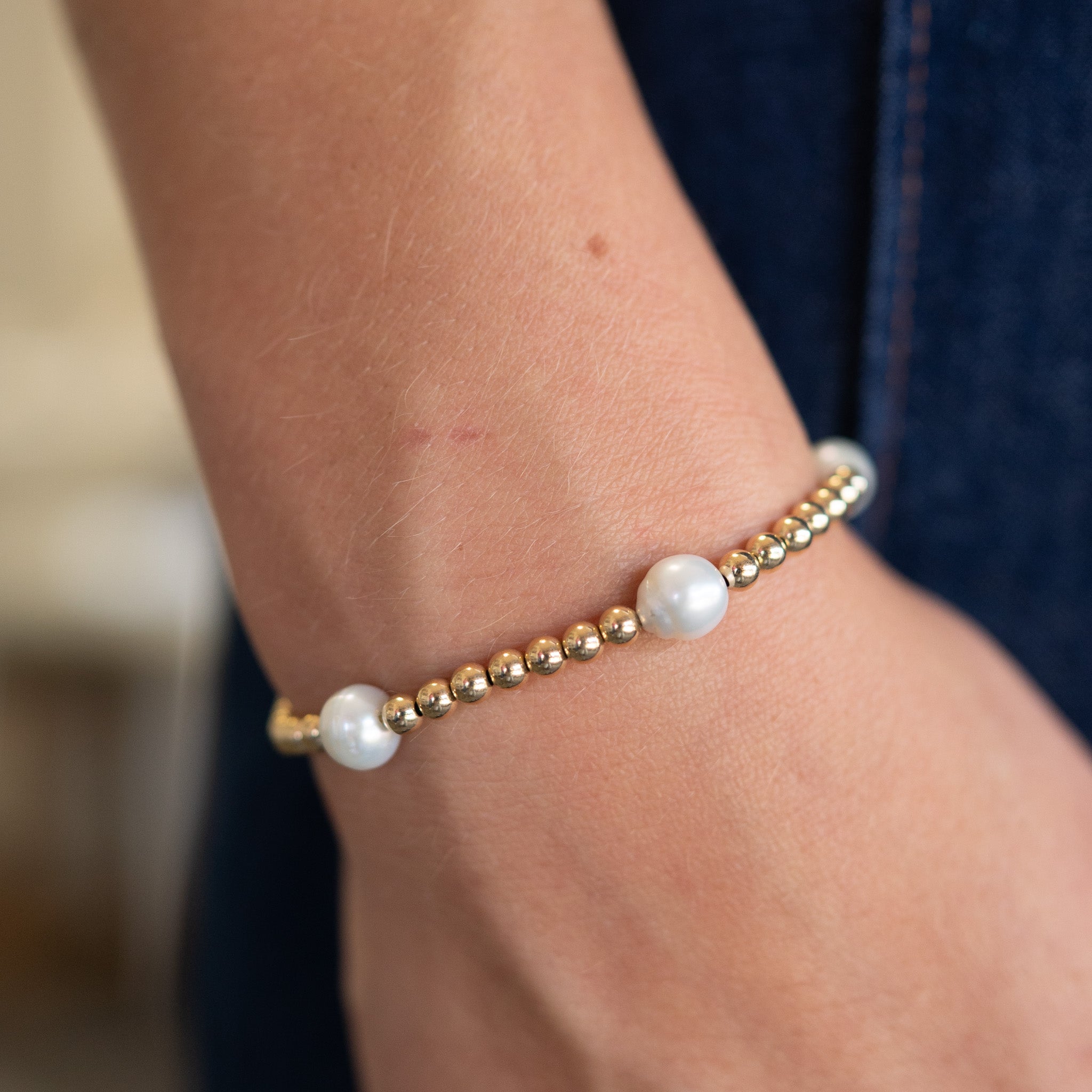4mm Beaded Lux & Freshwater Pearl Station Bracelet - Jewel Ya