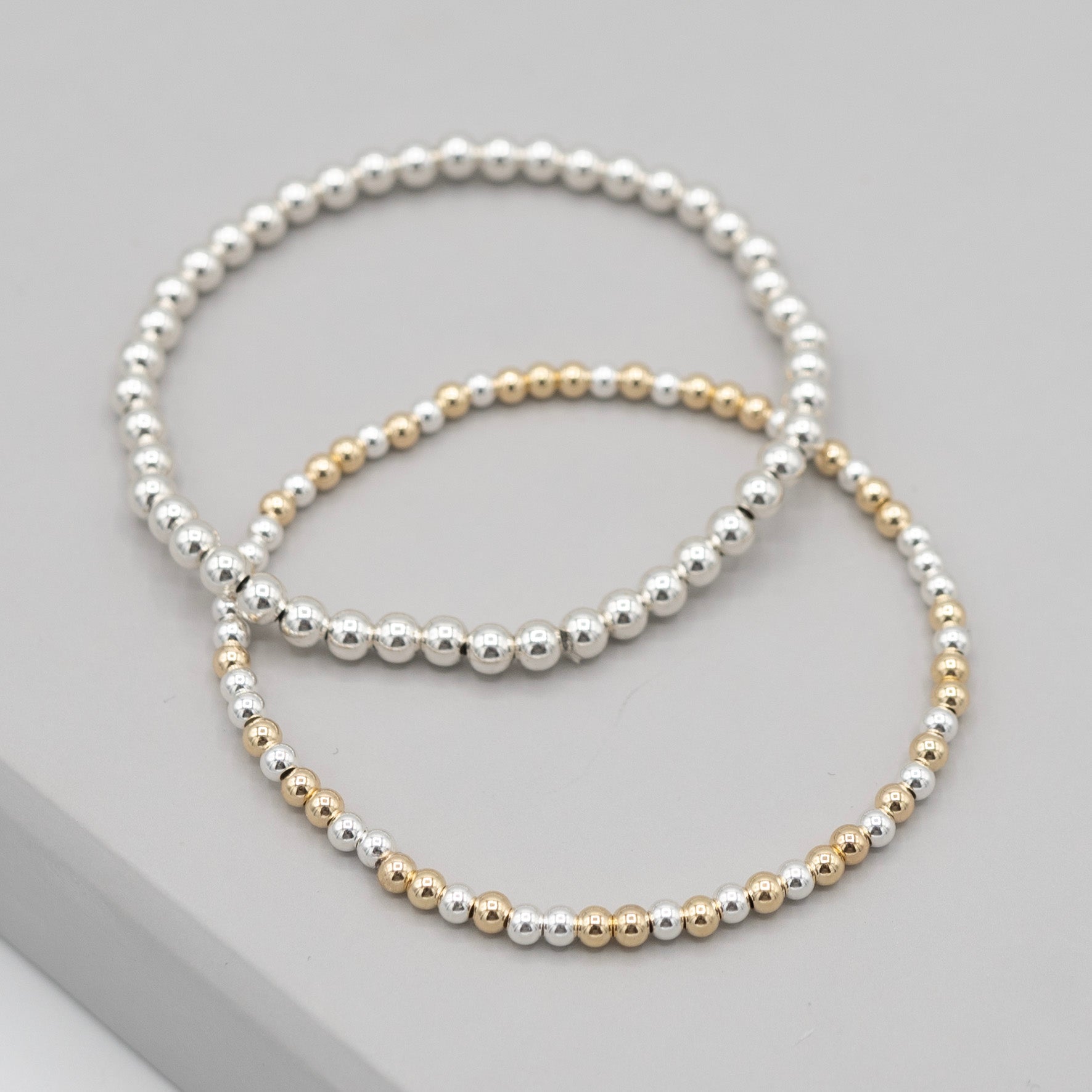 4mm Sterling Silver & 3mm Mixed Bracelet Set