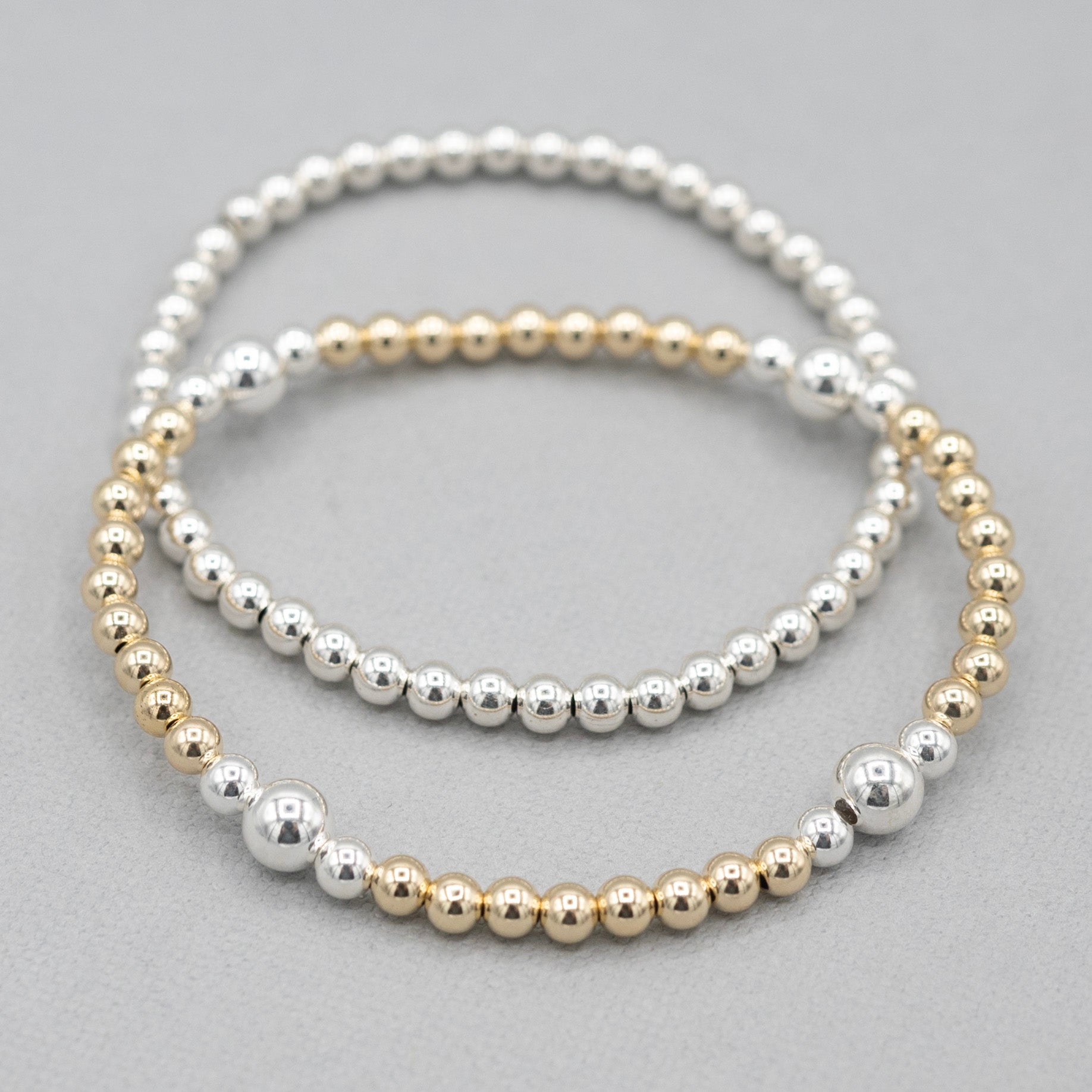 4mm Sterling Silver & Mixed Metal Station Bracelet Set