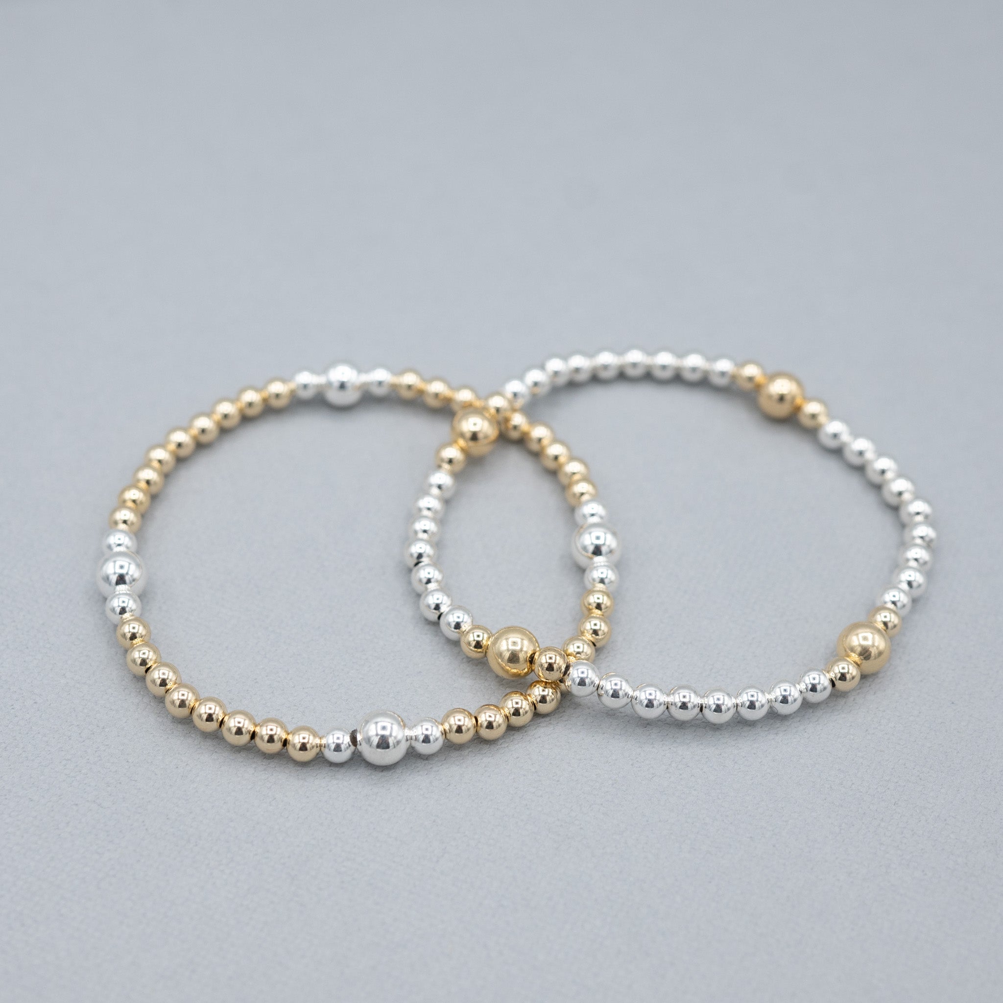 4mm Mixed Metal Stretch Bracelet Set - Jewel Ya