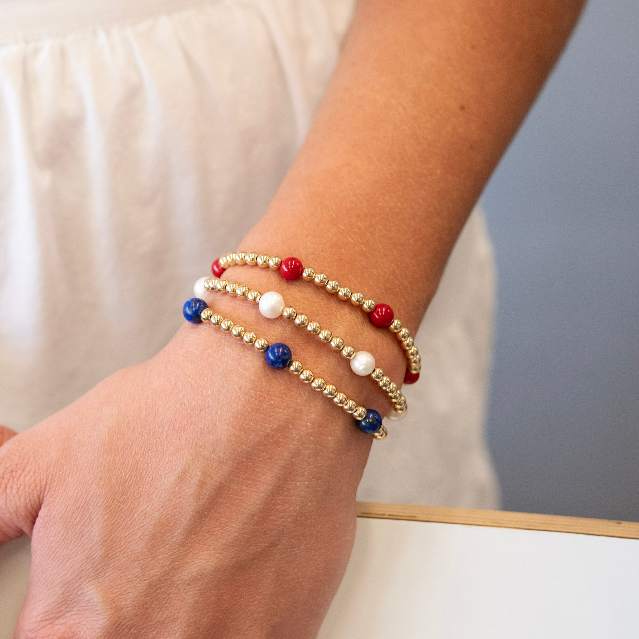 4mm Americana Beaded Lux Station Bracelet