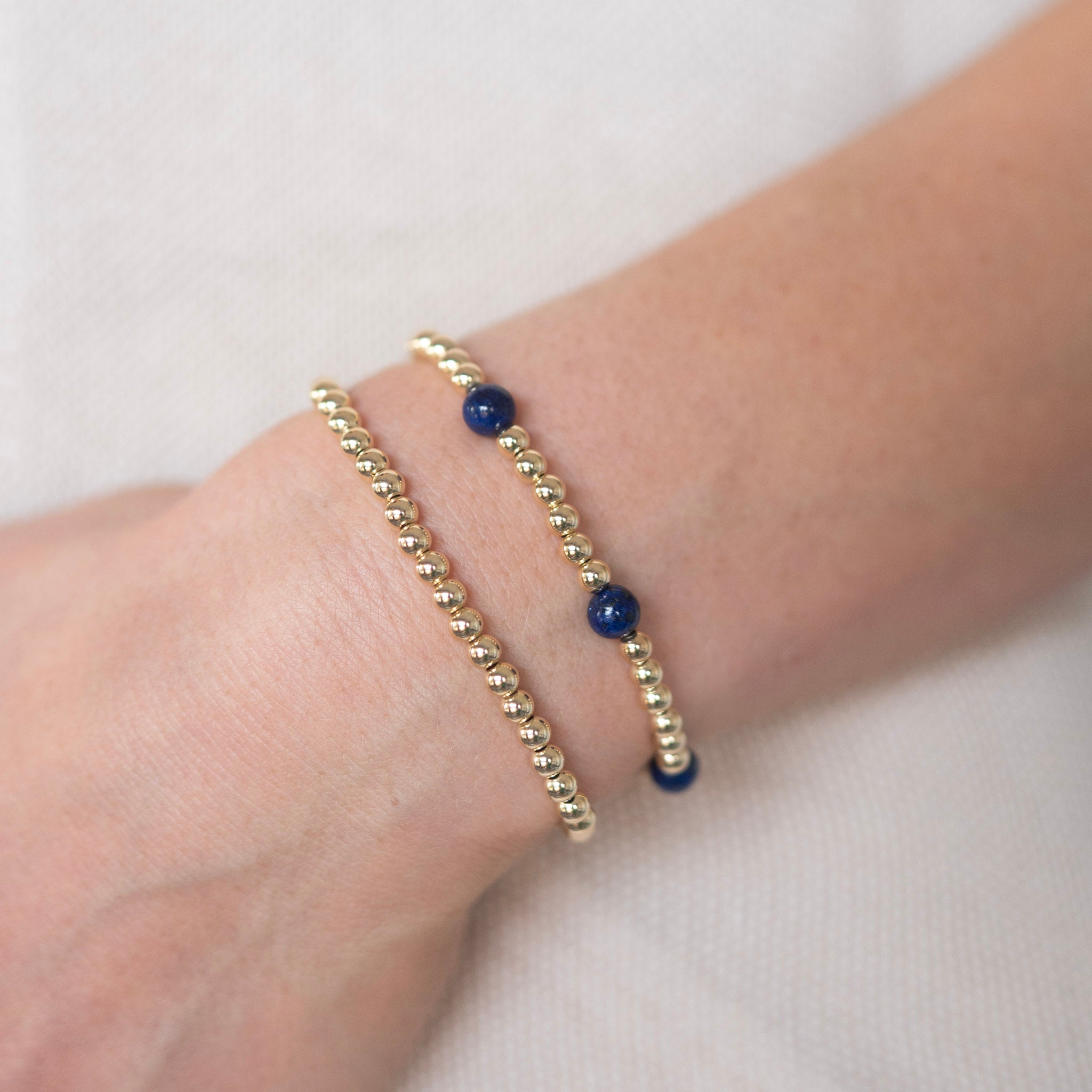 4mm Beaded Lux & Lapis Station Bracelet