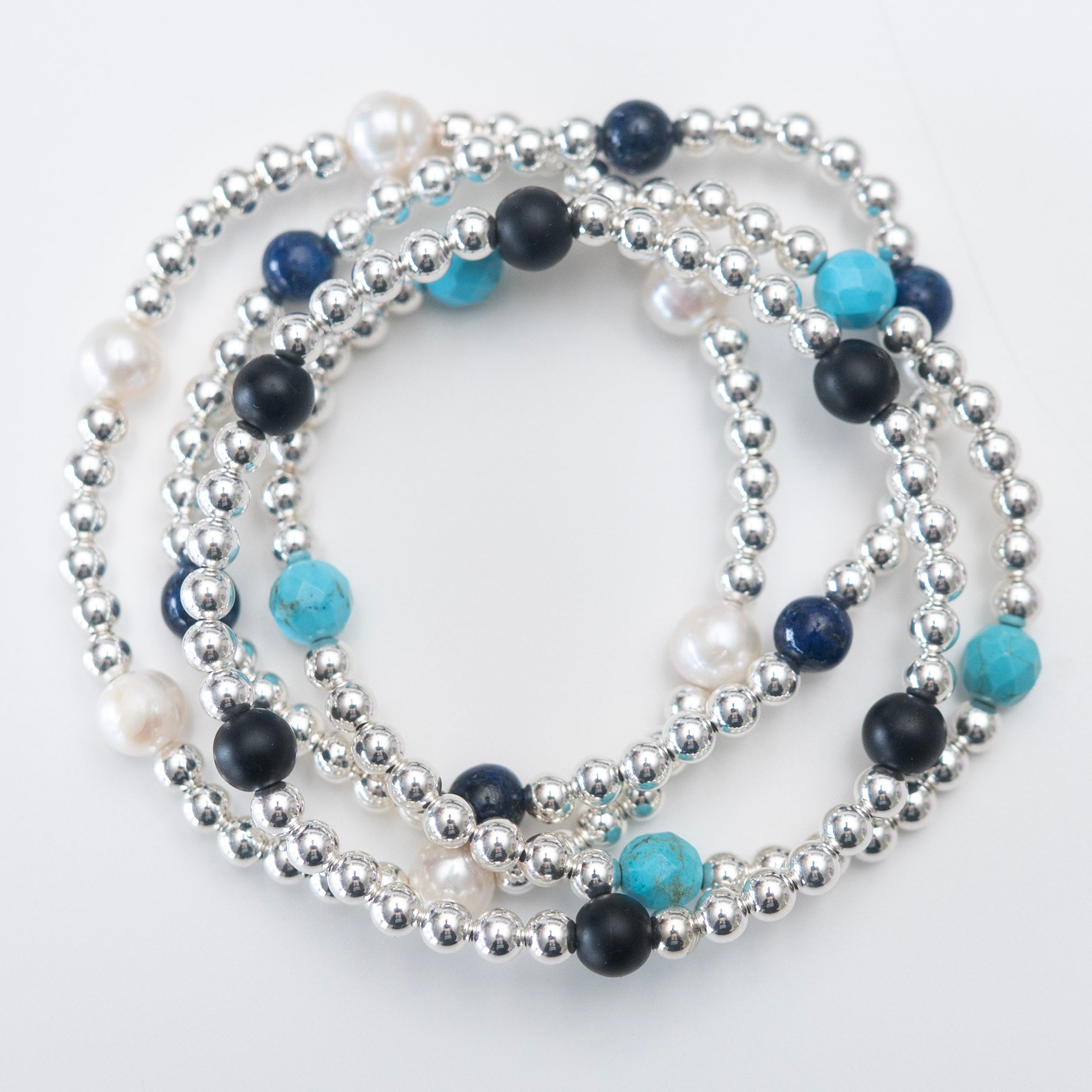 4mm Beaded Lux & Lapis Station Bracelet