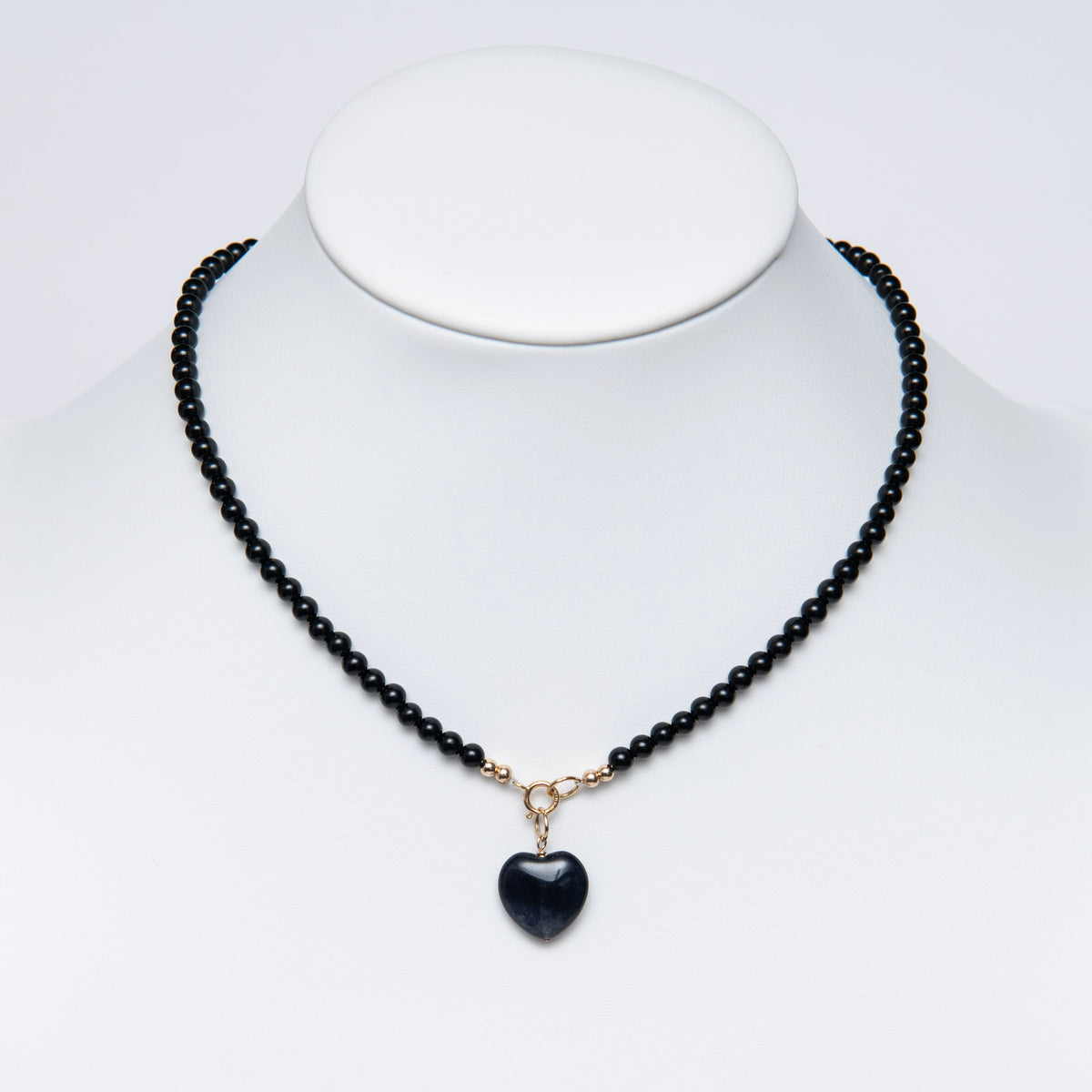 4mm Black Onyx Beaded Heart Necklace