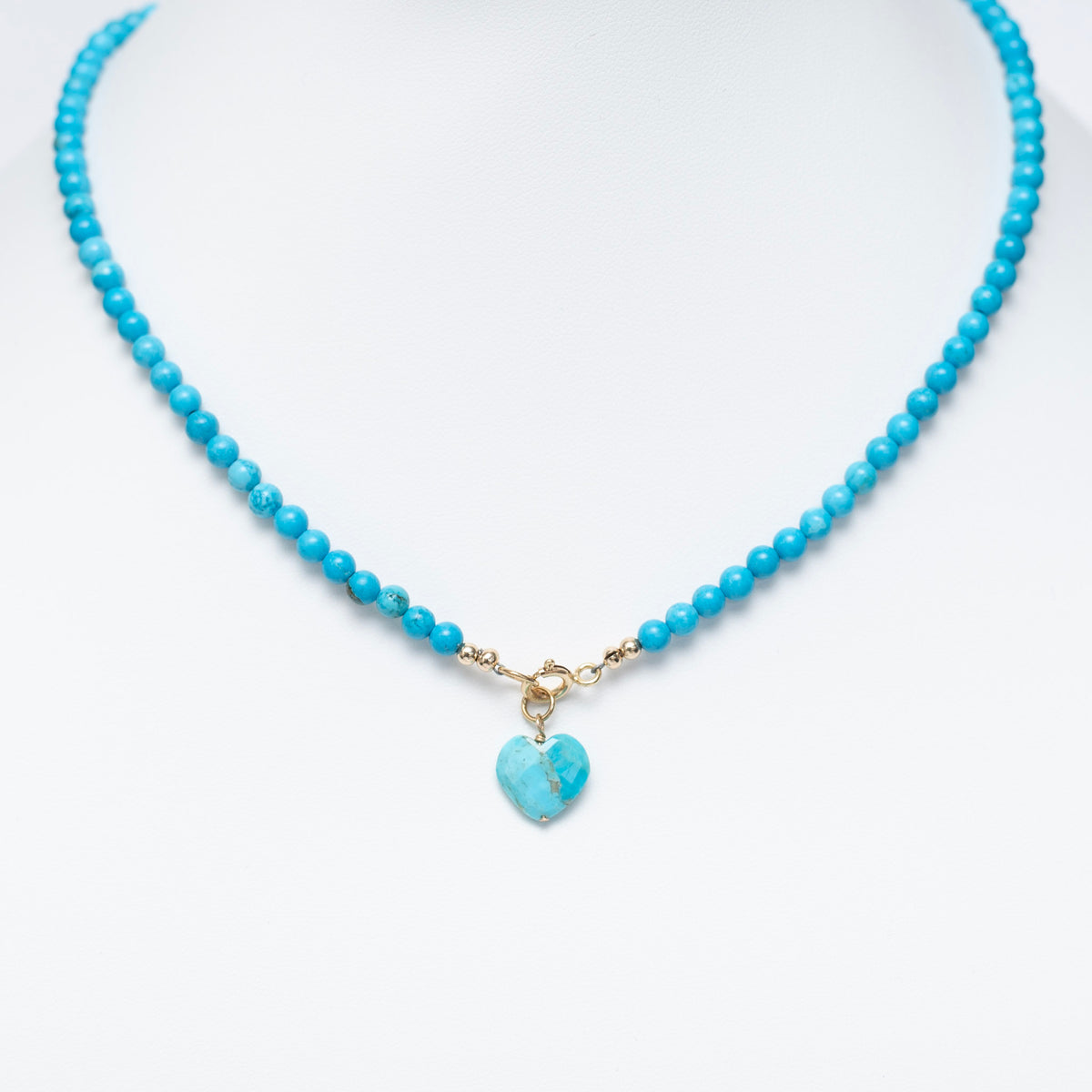 4mm Blue Turquoise Heart Charm Gemstone Necklace