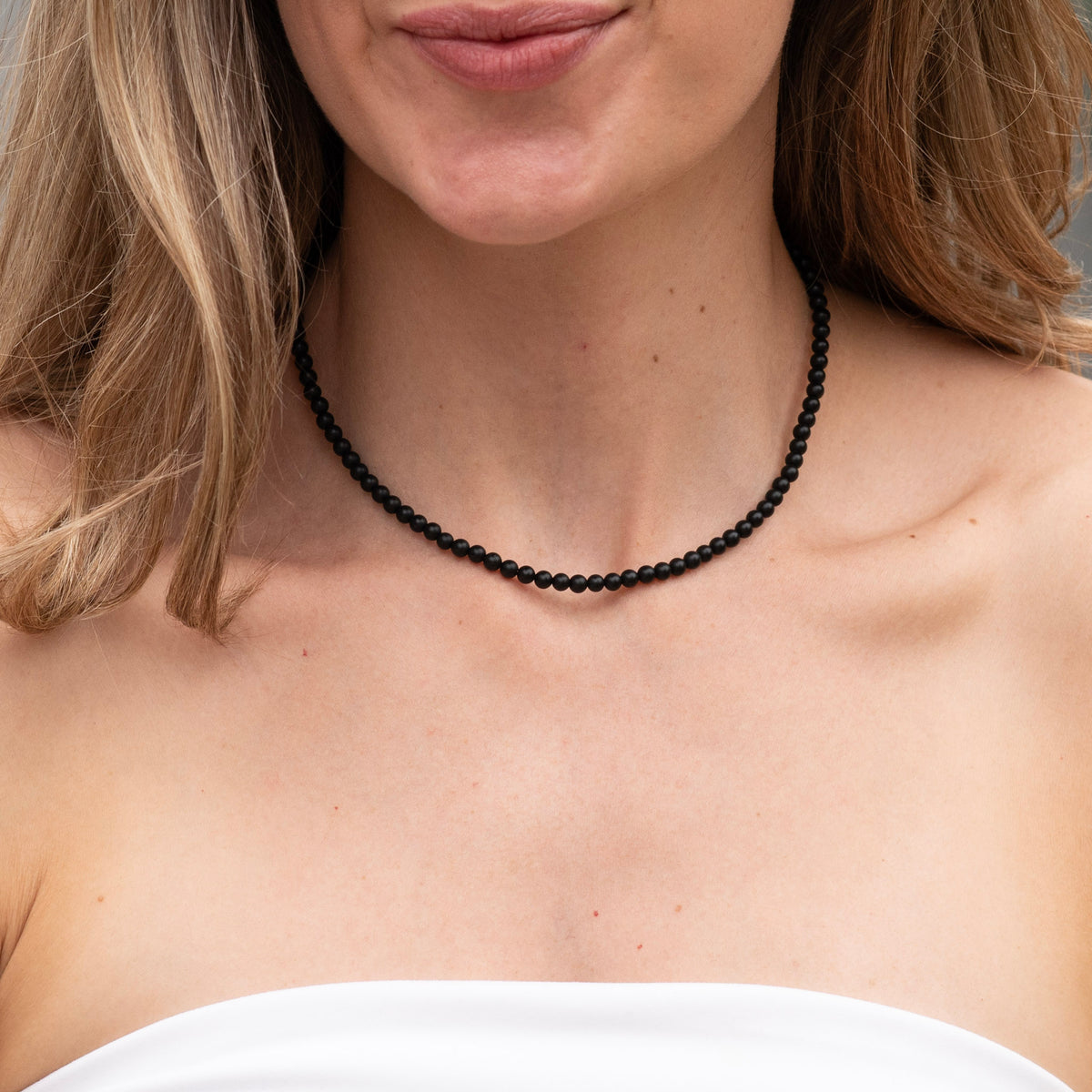4mm Polished Black Onyx Necklace