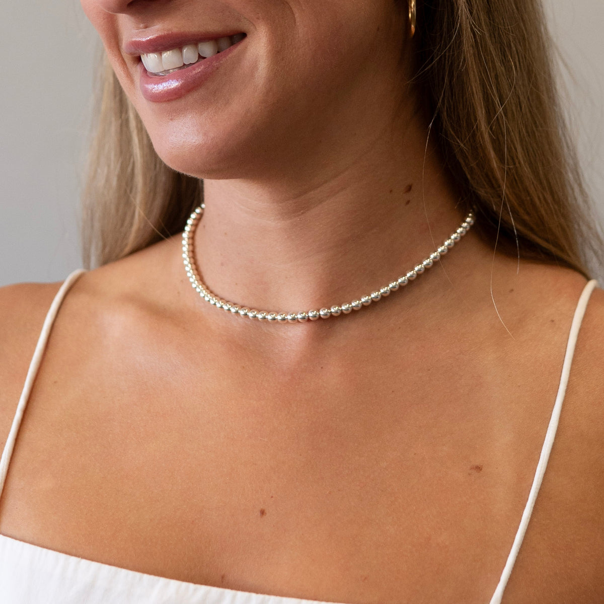 5mm Beaded Lux Sterling Silver Everyday Necklace