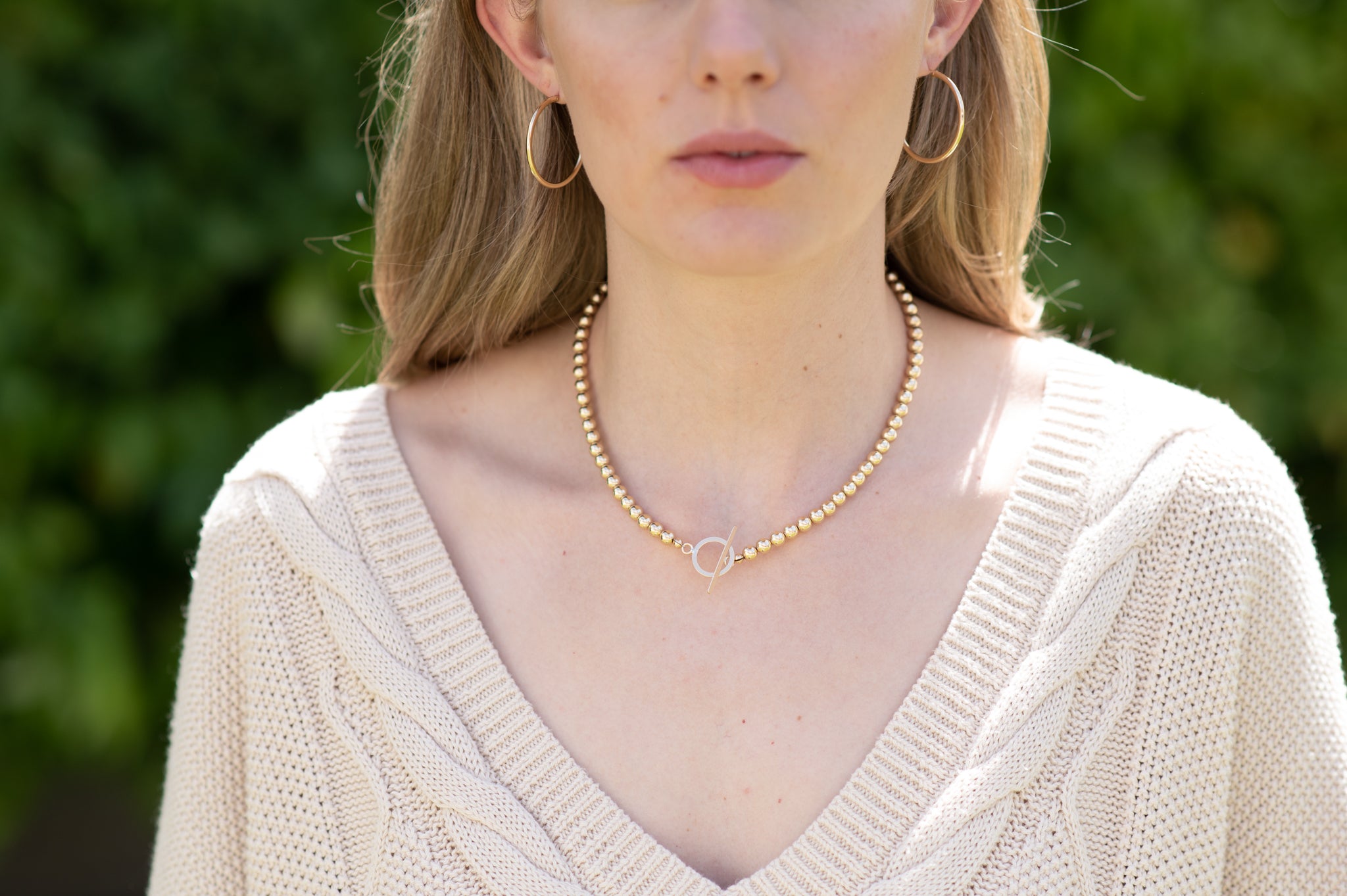 6mm 14k Gold Filled Beaded Toggle Necklace