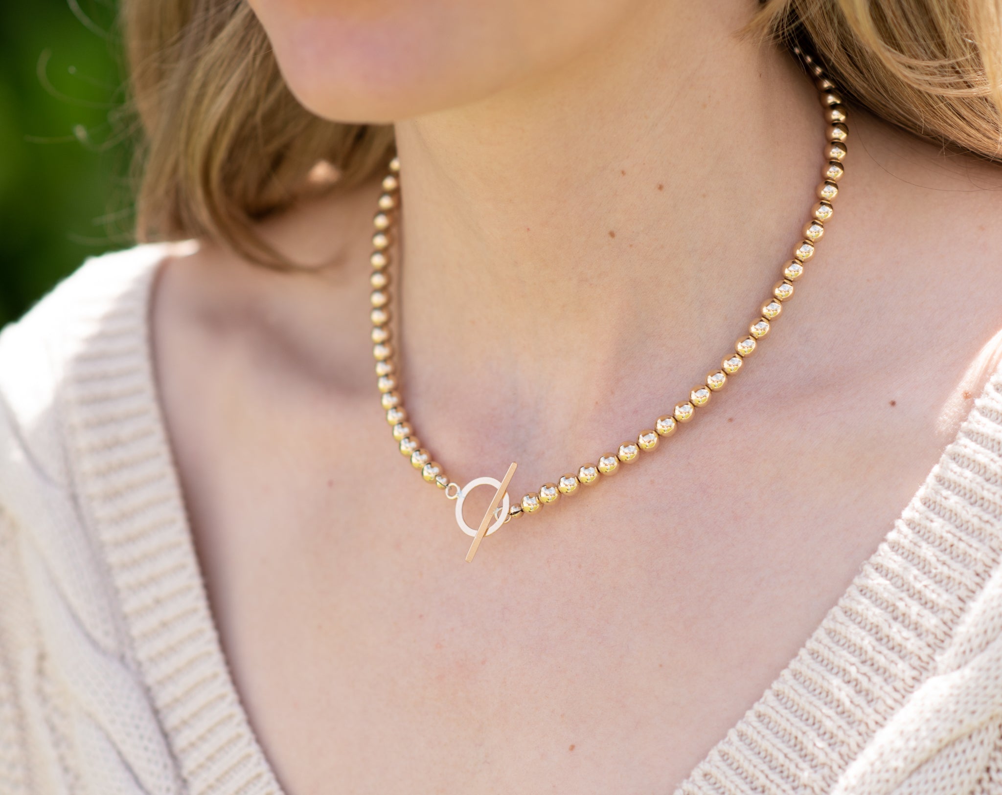 6mm 14k Gold Filled Beaded Toggle Necklace