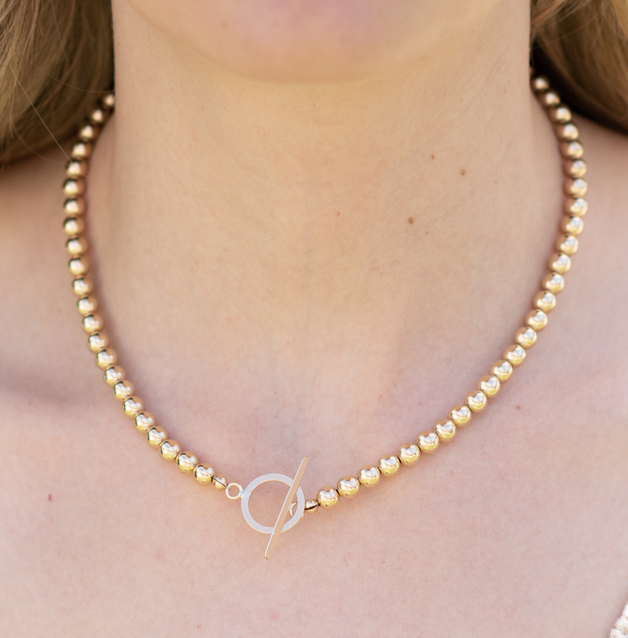 6mm 14k Gold Filled Beaded Toggle Necklace