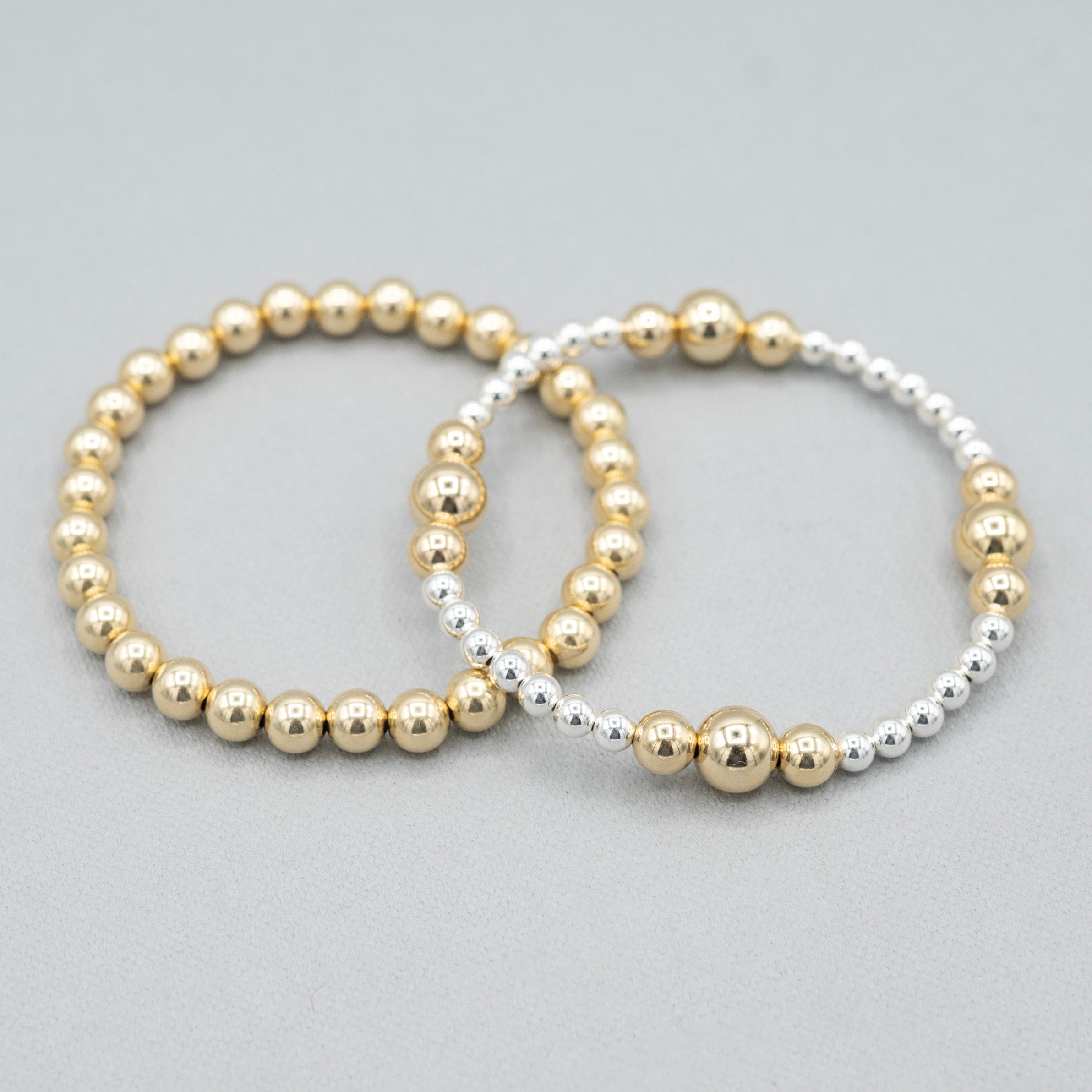 6mm 14k Gold Filled & 4mm/8mm Mixed Metal Station Bracelet Set - Jewel Ya