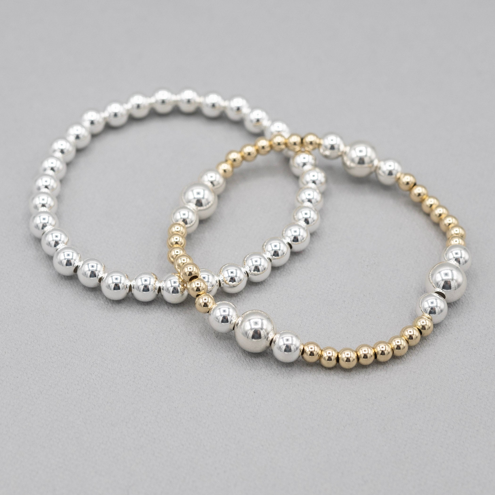 6mm Sterling Silver & 4mm/8mm Mixed Metal Station Bracelet Set - Jewel Ya