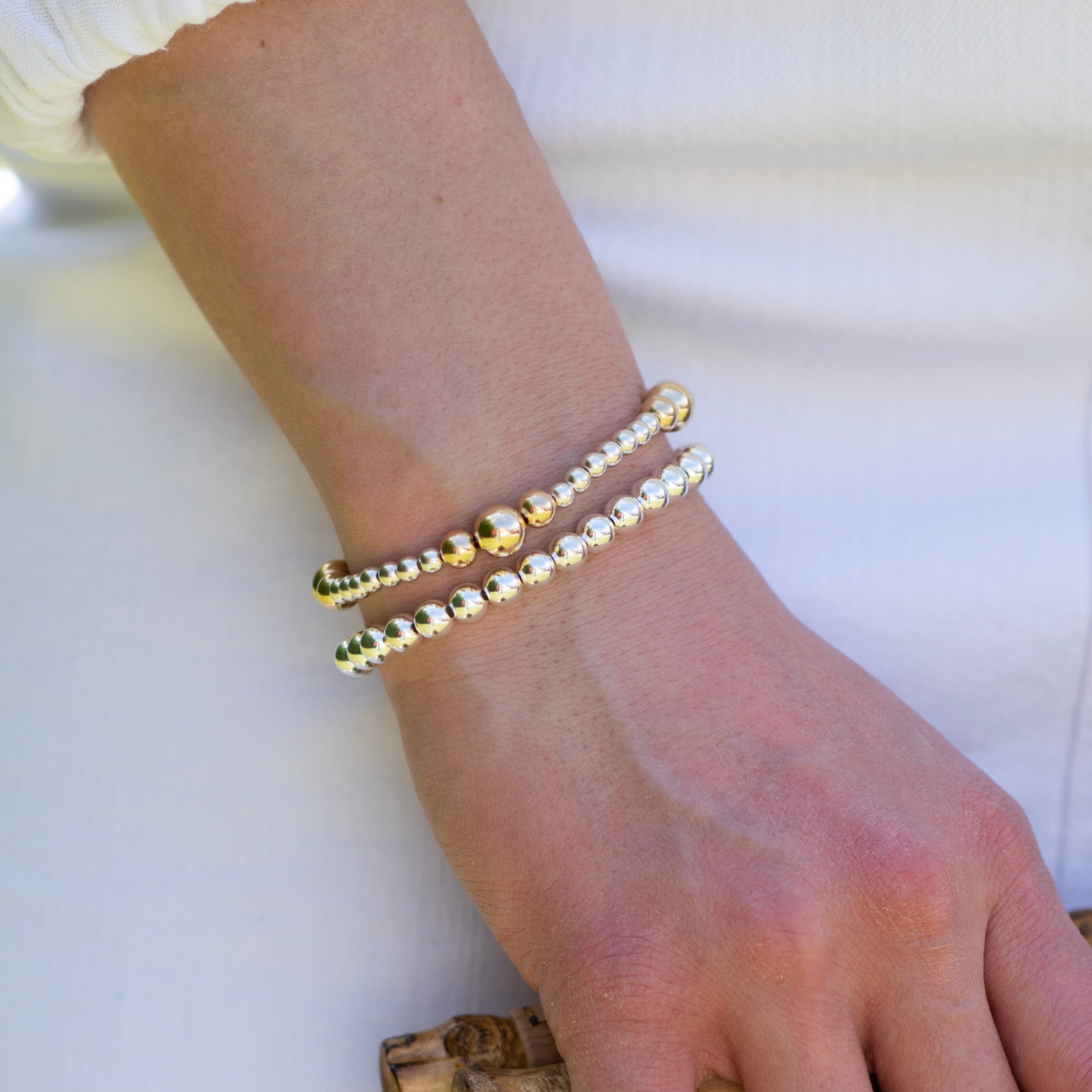 6mm Sterling Silver & 4mm/8mm Mixed Metal Station Bracelet Set