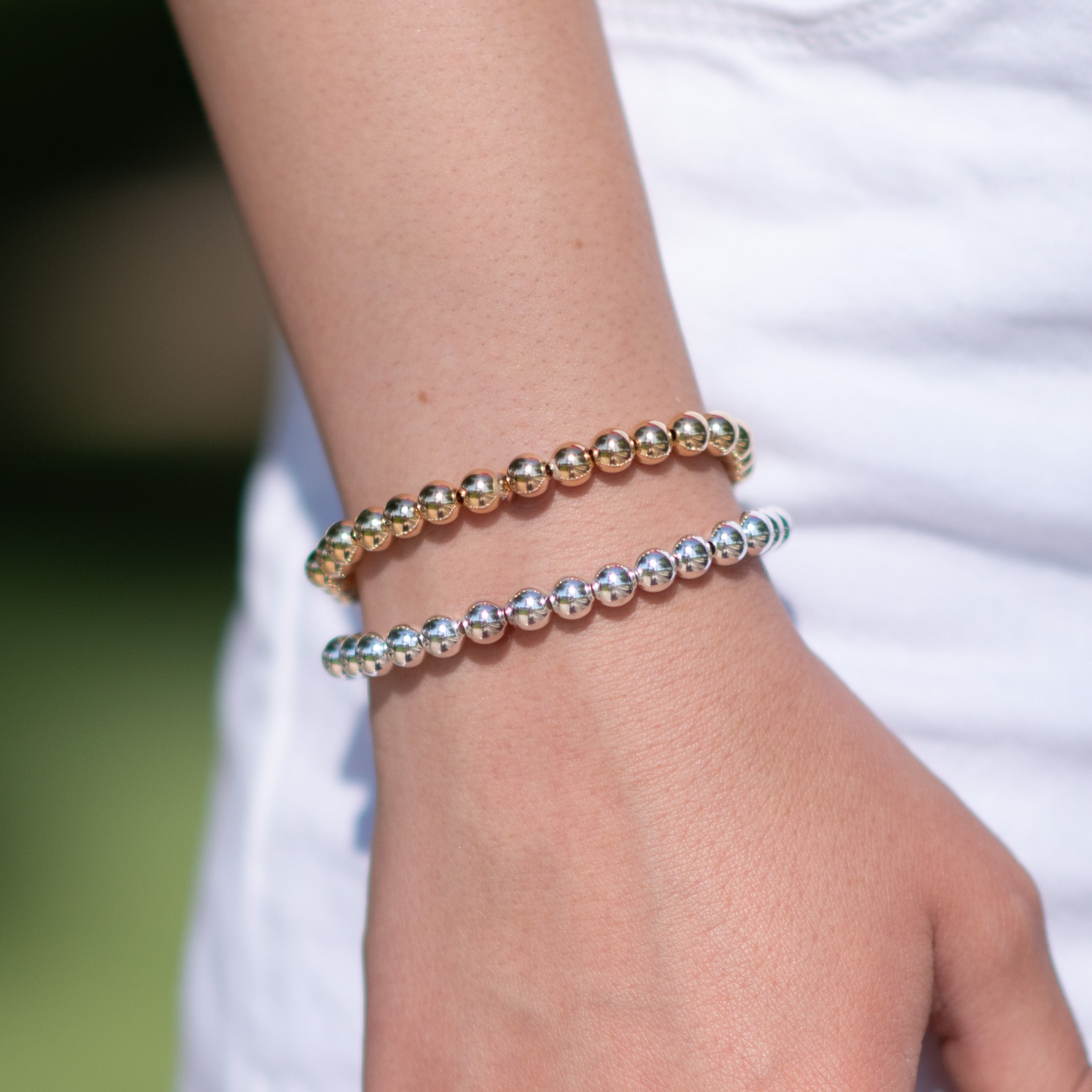 6mm Sterling Silver & 14k Gold Filled Bracelet Set - Jewel Ya