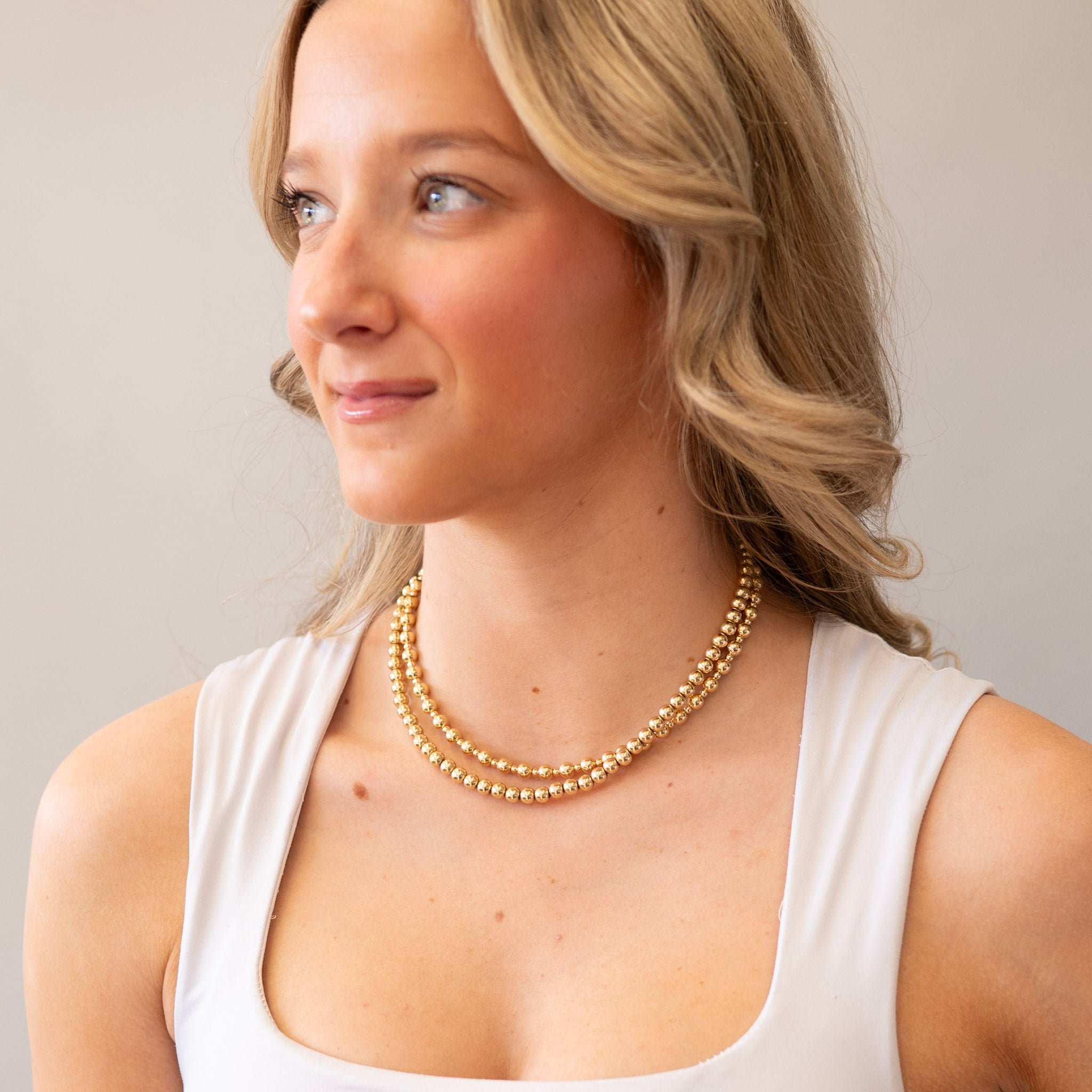 6mm 14k Gold Filled Alternating Beaded Lux Necklace